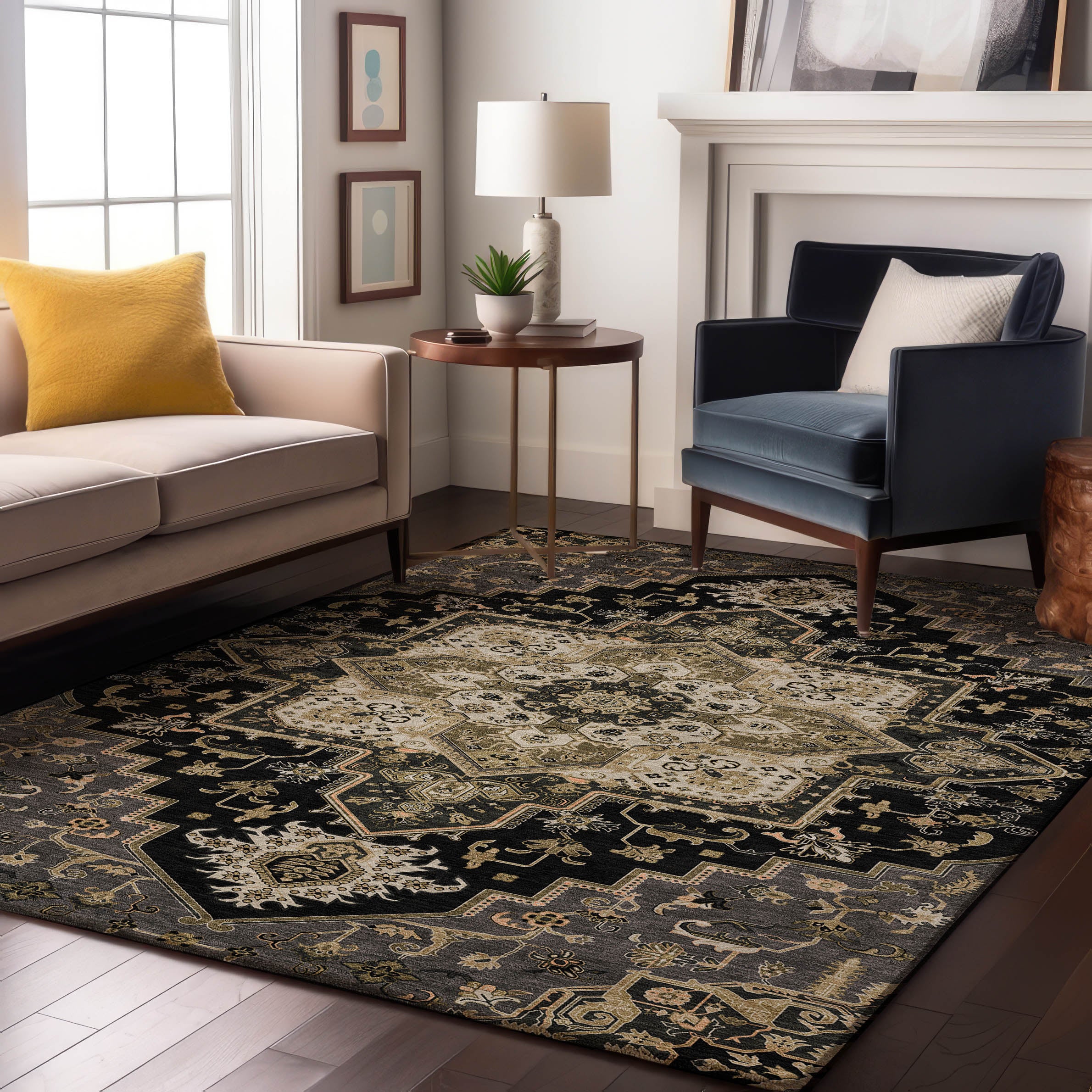 Kathmandu Machine Washable Traditional Black Rug 2'6" x 3'10" #shape_Rectangle