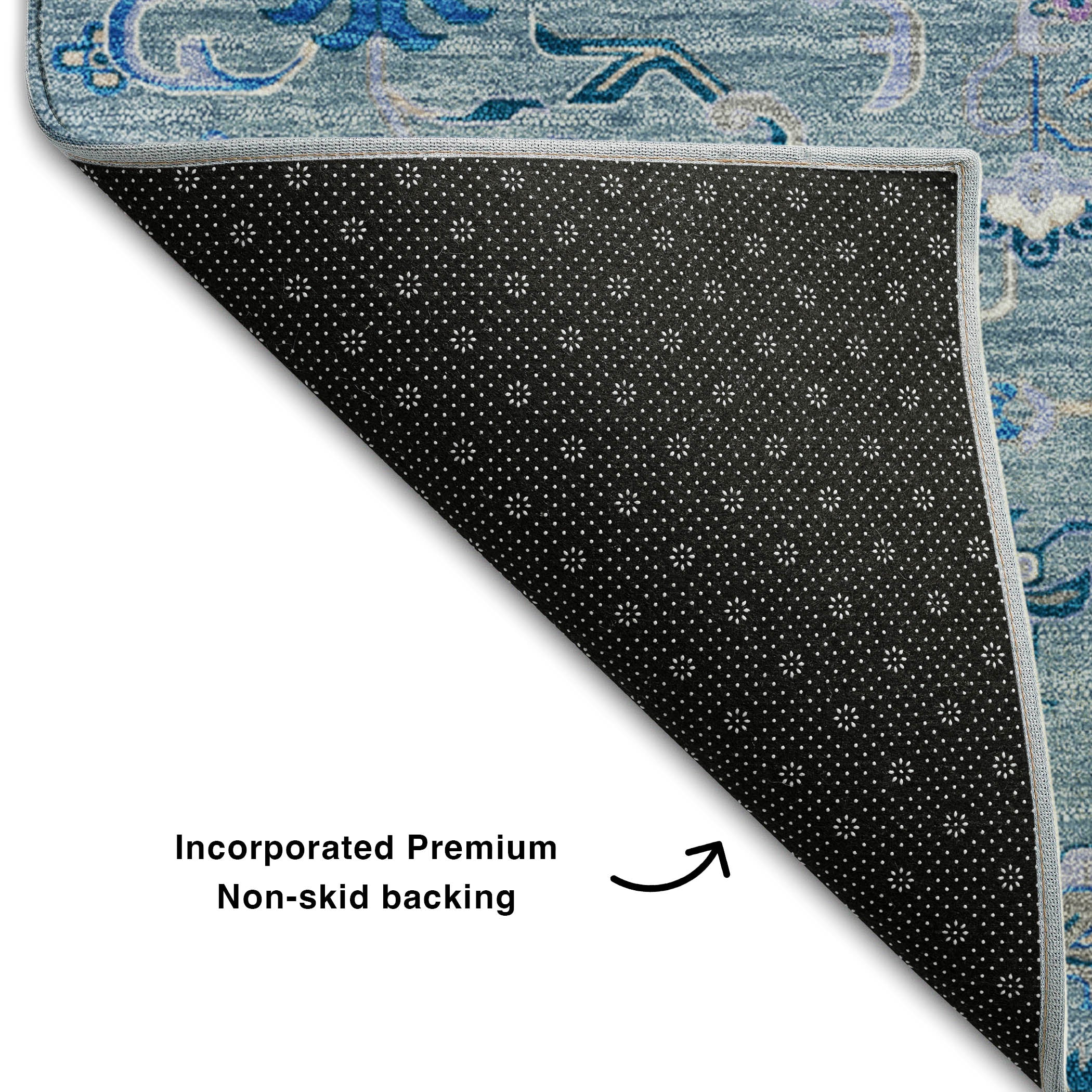 Kathmandu Machine Washable Traditional Blue Rug 1'8" x 2'6" #shape_Rectangle