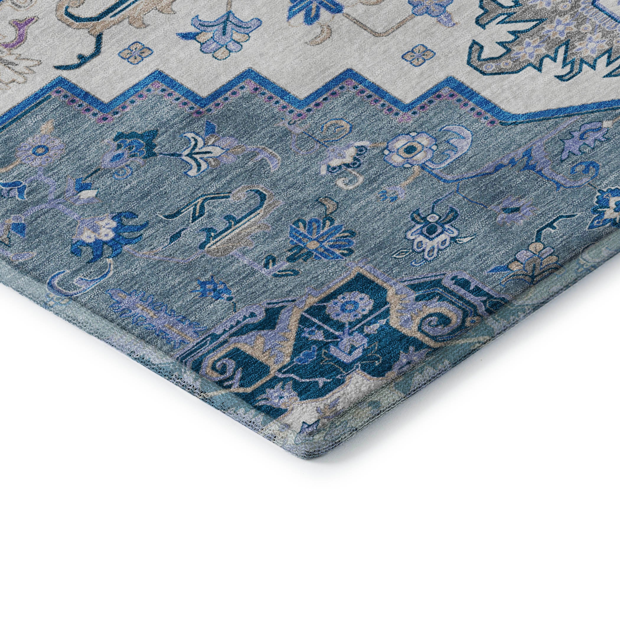Kathmandu Machine Washable Traditional Blue Rug 1'8" x 2'6" #shape_Rectangle