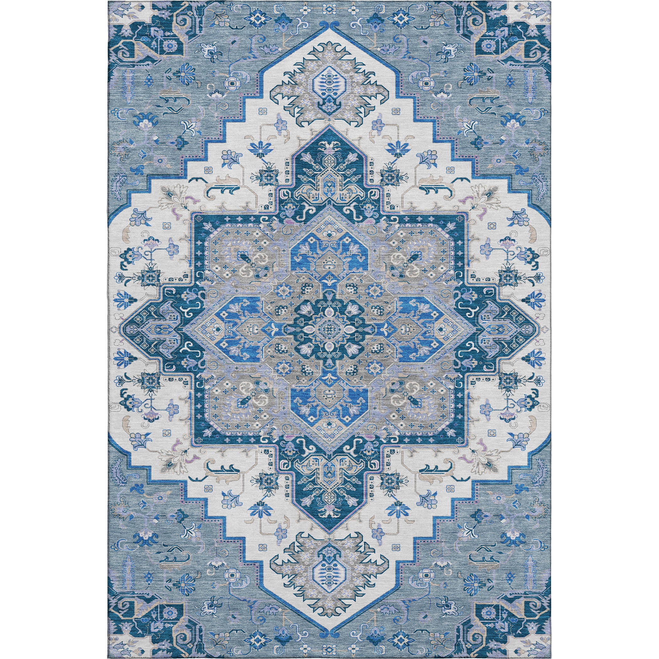 Kathmandu Machine Washable Traditional Blue Rug 2'6" x 3'10" #shape_Rectangle