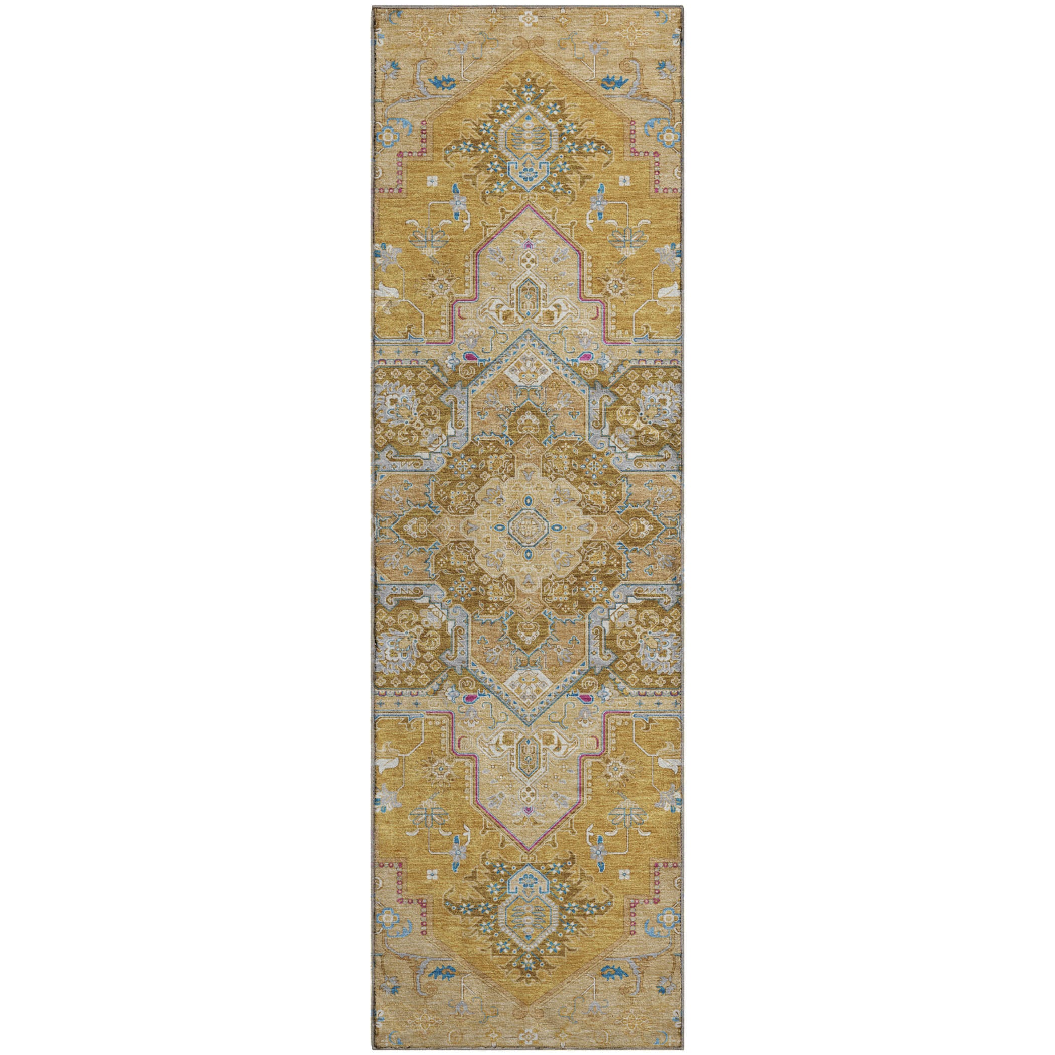 Kathmandu Machine Washable Traditional Gold Rug 2'3" x 7'6" #shape_Runner