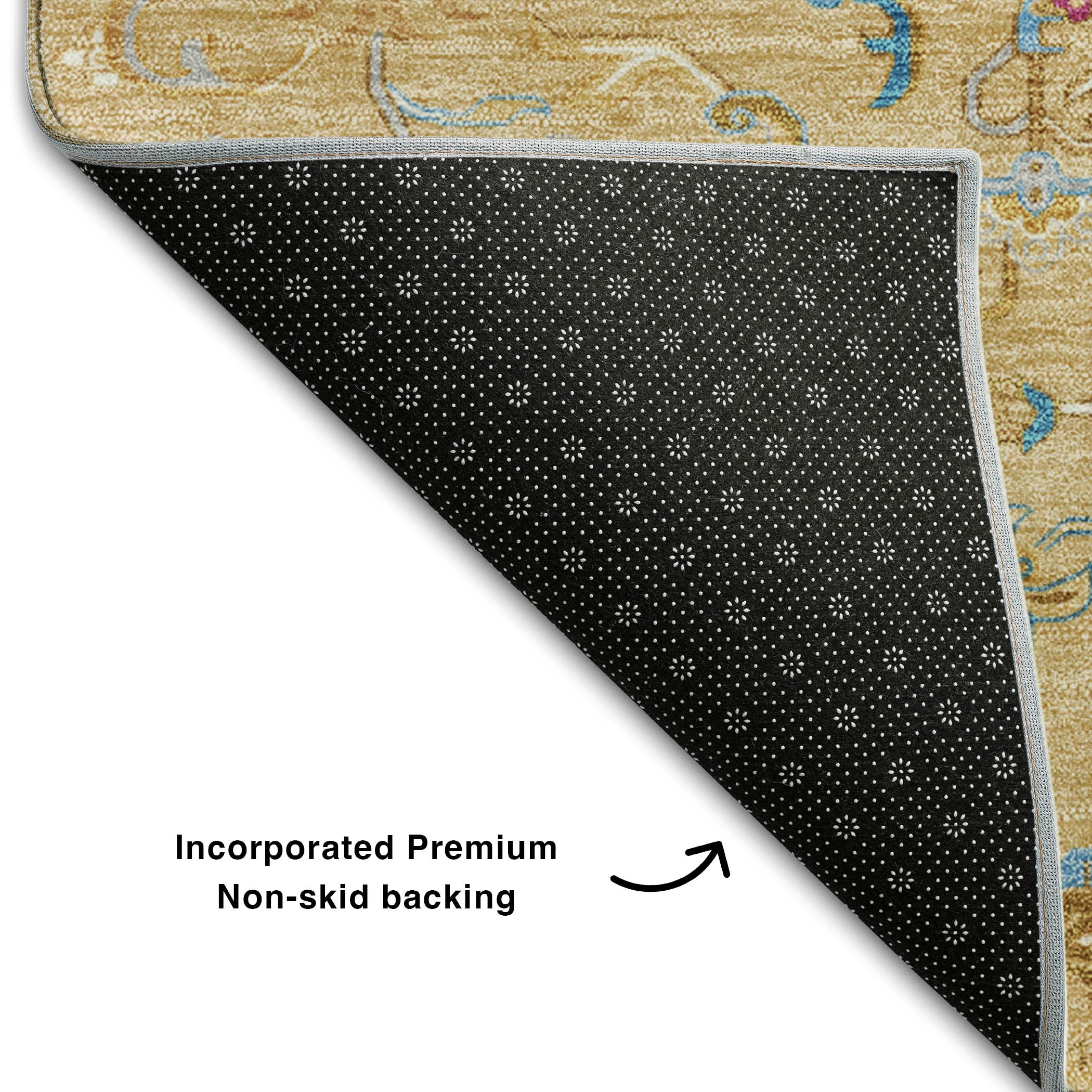Kathmandu Machine Washable Traditional Gold Rug 1'8" x 2'6" #shape_Rectangle