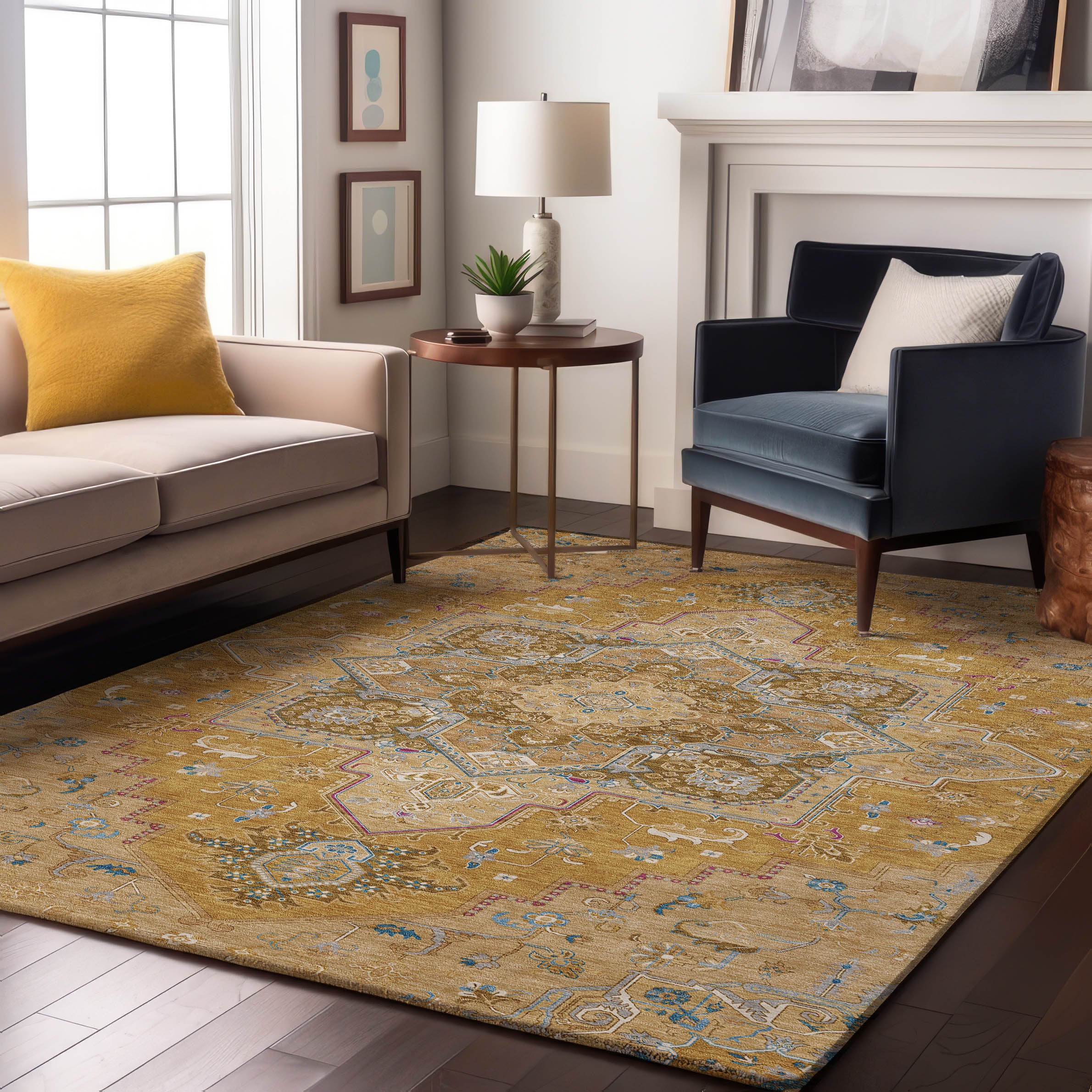 Kathmandu Machine Washable Traditional Gold Rug 2'6" x 3'10" #shape_Rectangle