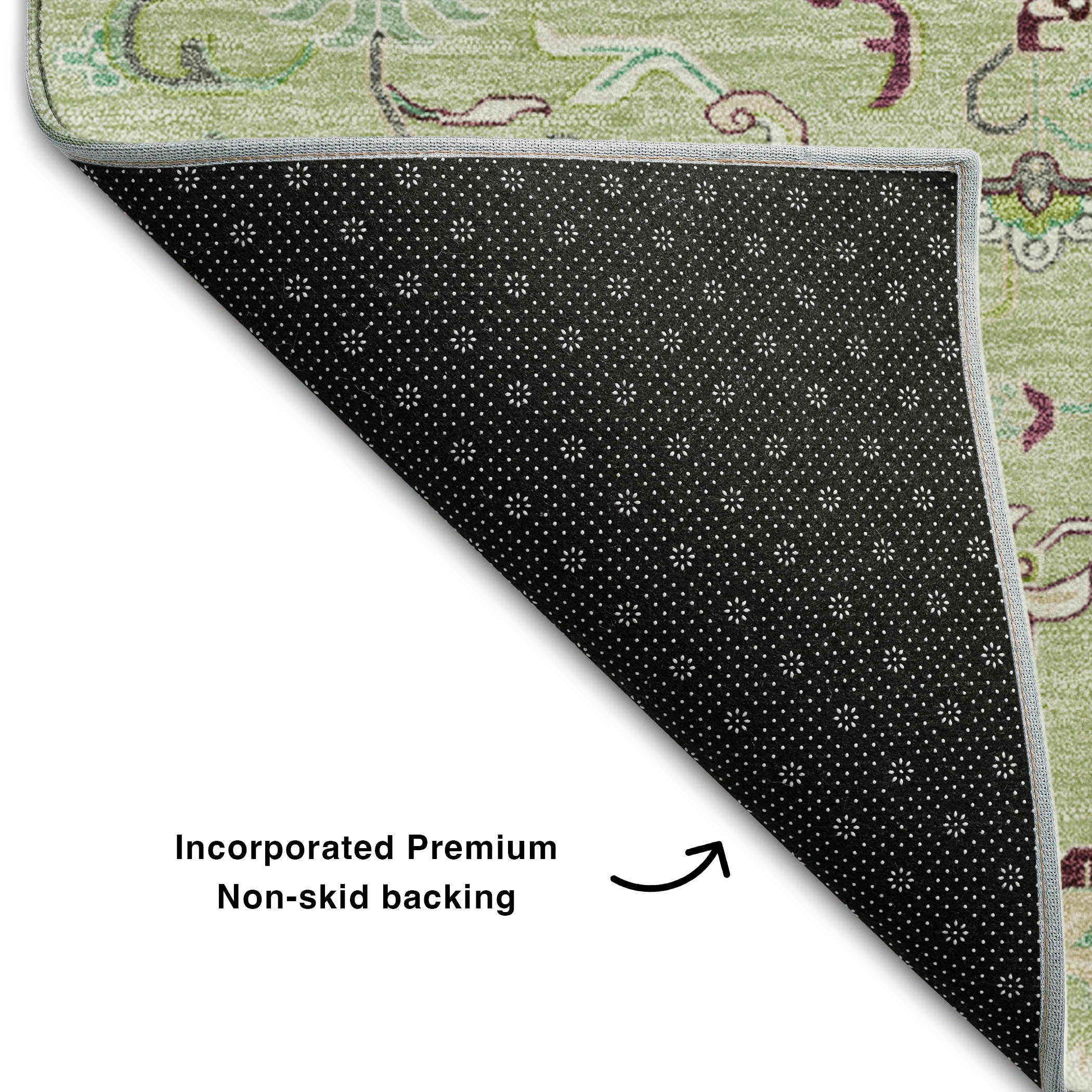 Kathmandu Machine Washable Traditional Green Rug 1'8" x 2'6" #shape_Rectangle
