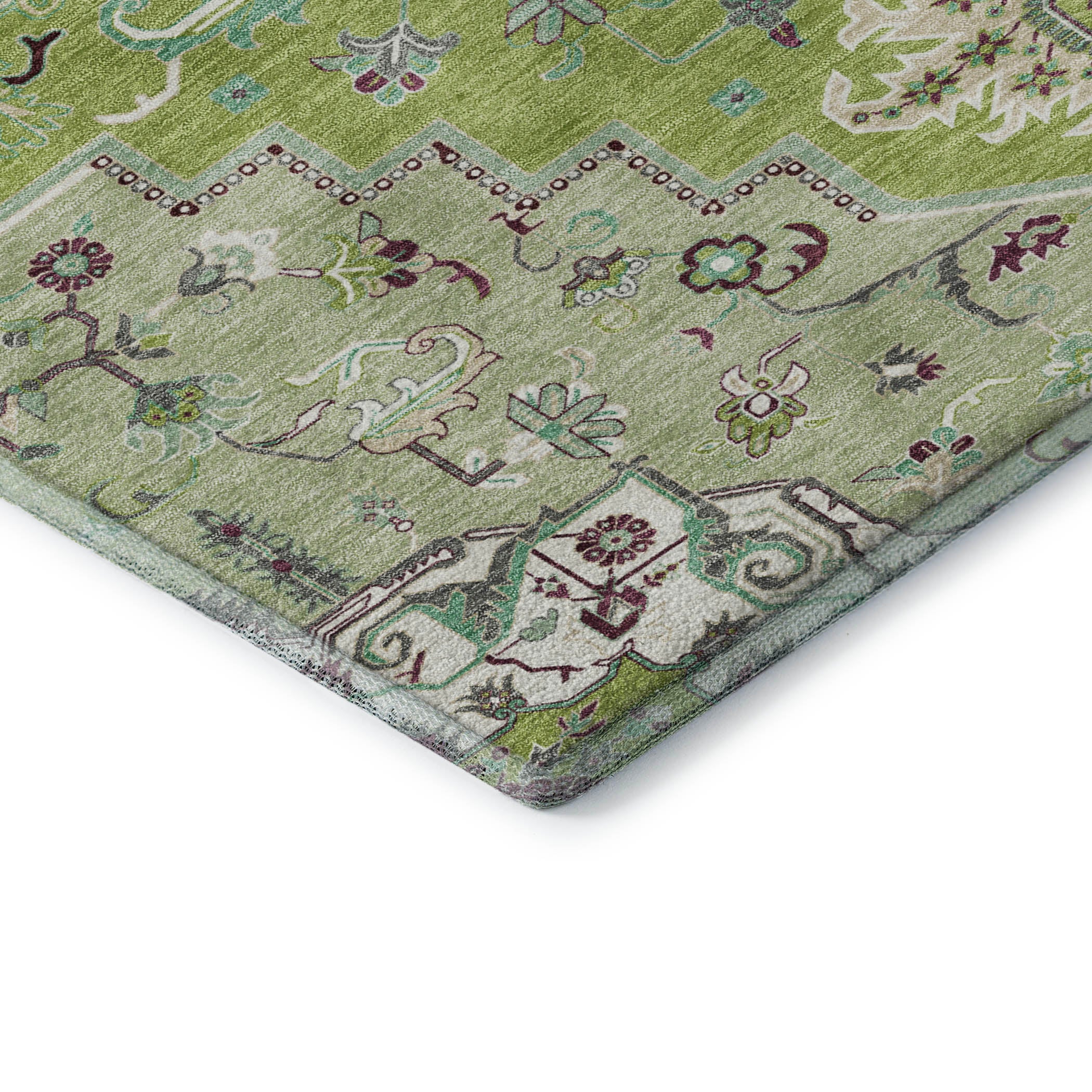 Kathmandu Machine Washable Traditional Green Rug 1'8" x 2'6" #shape_Rectangle