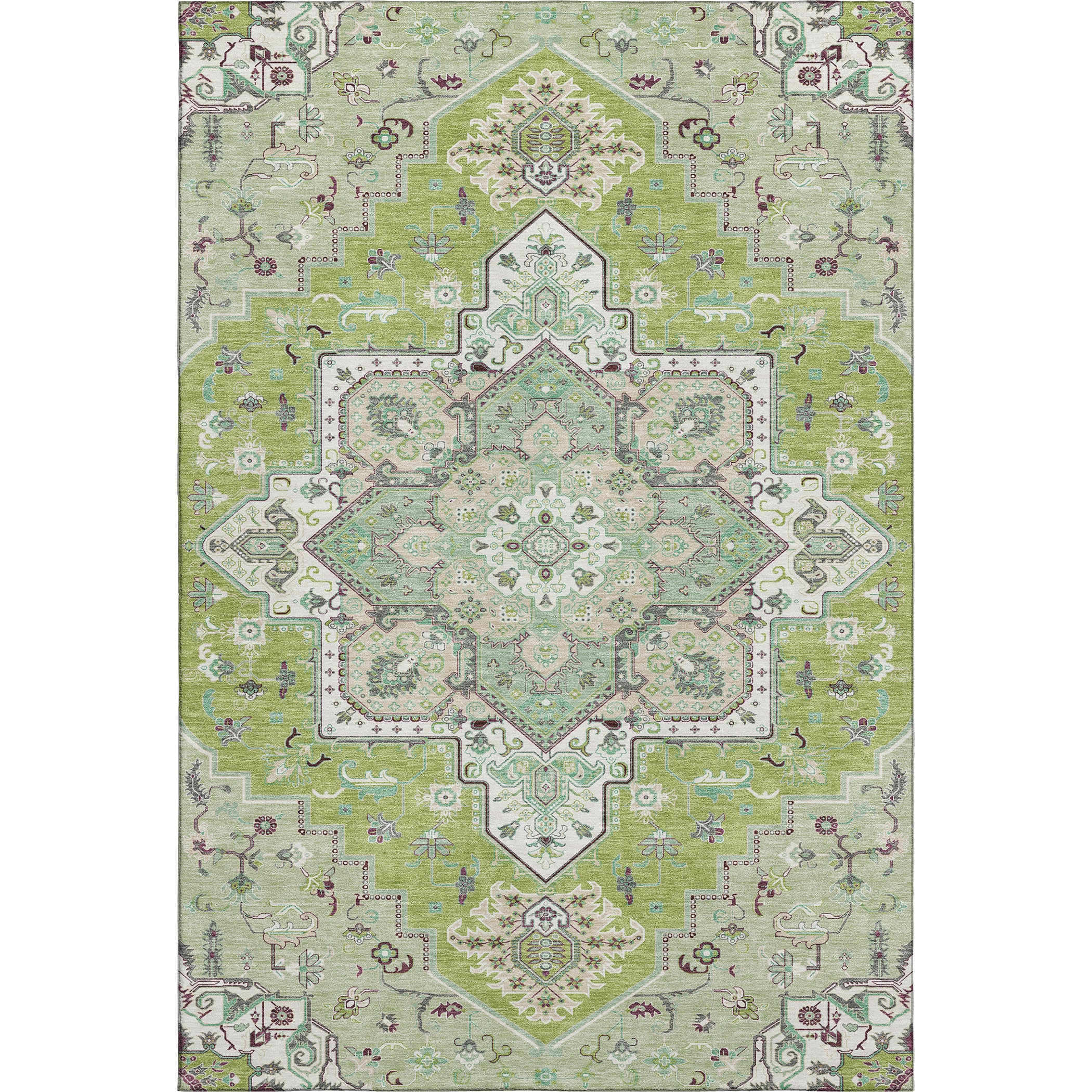 Kathmandu Machine Washable Traditional Green Rug 2'6" x 3'10" #shape_Rectangle