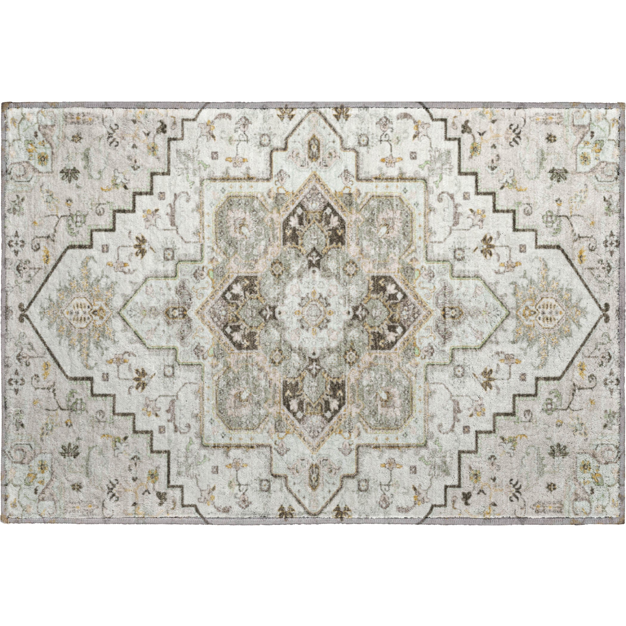 Kathmandu Machine Washable Traditional Ivory Rug 1'8" x 2'6" #shape_Rectangle