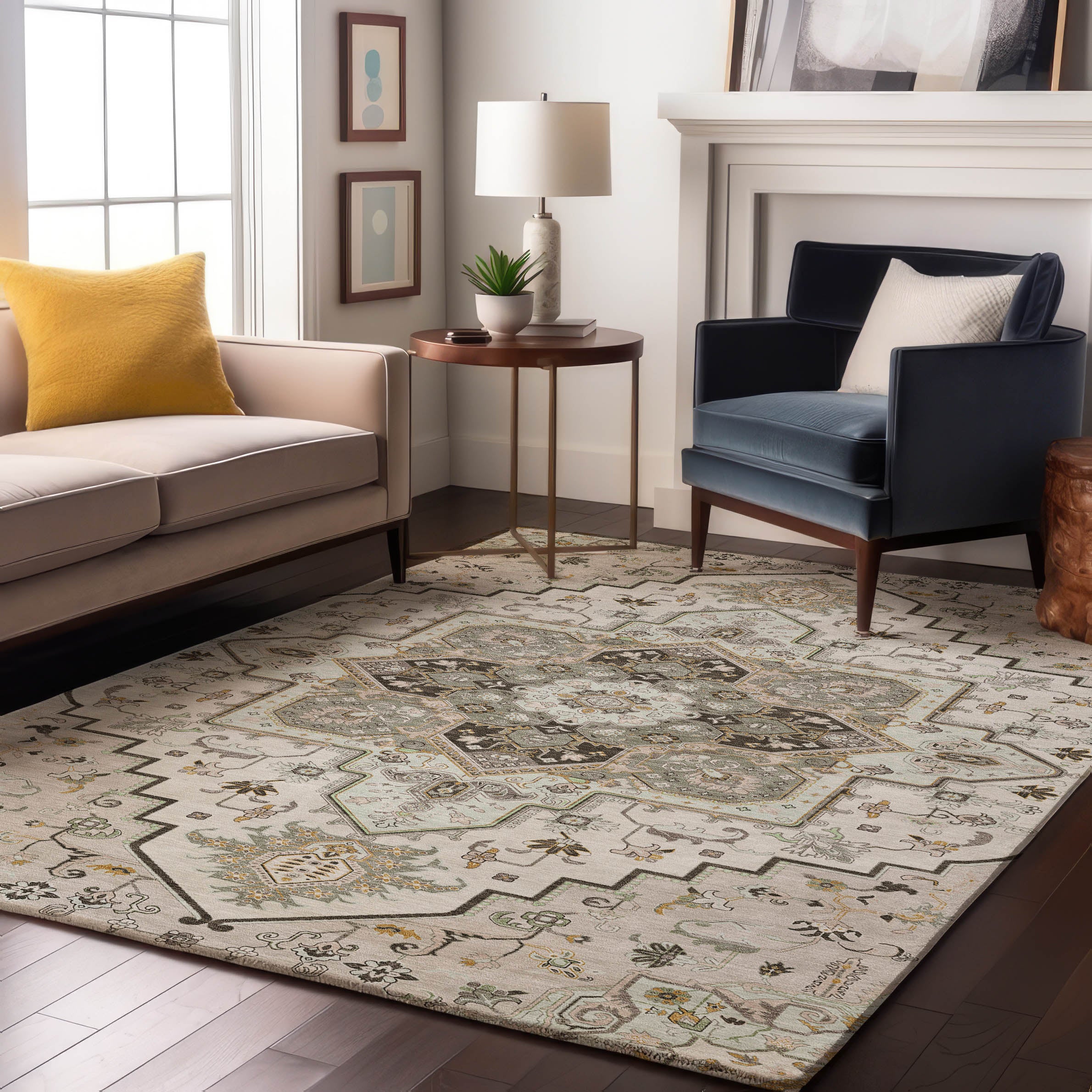 Kathmandu Machine Washable Traditional Ivory Rug 2'6" x 3'10" #shape_Rectangle