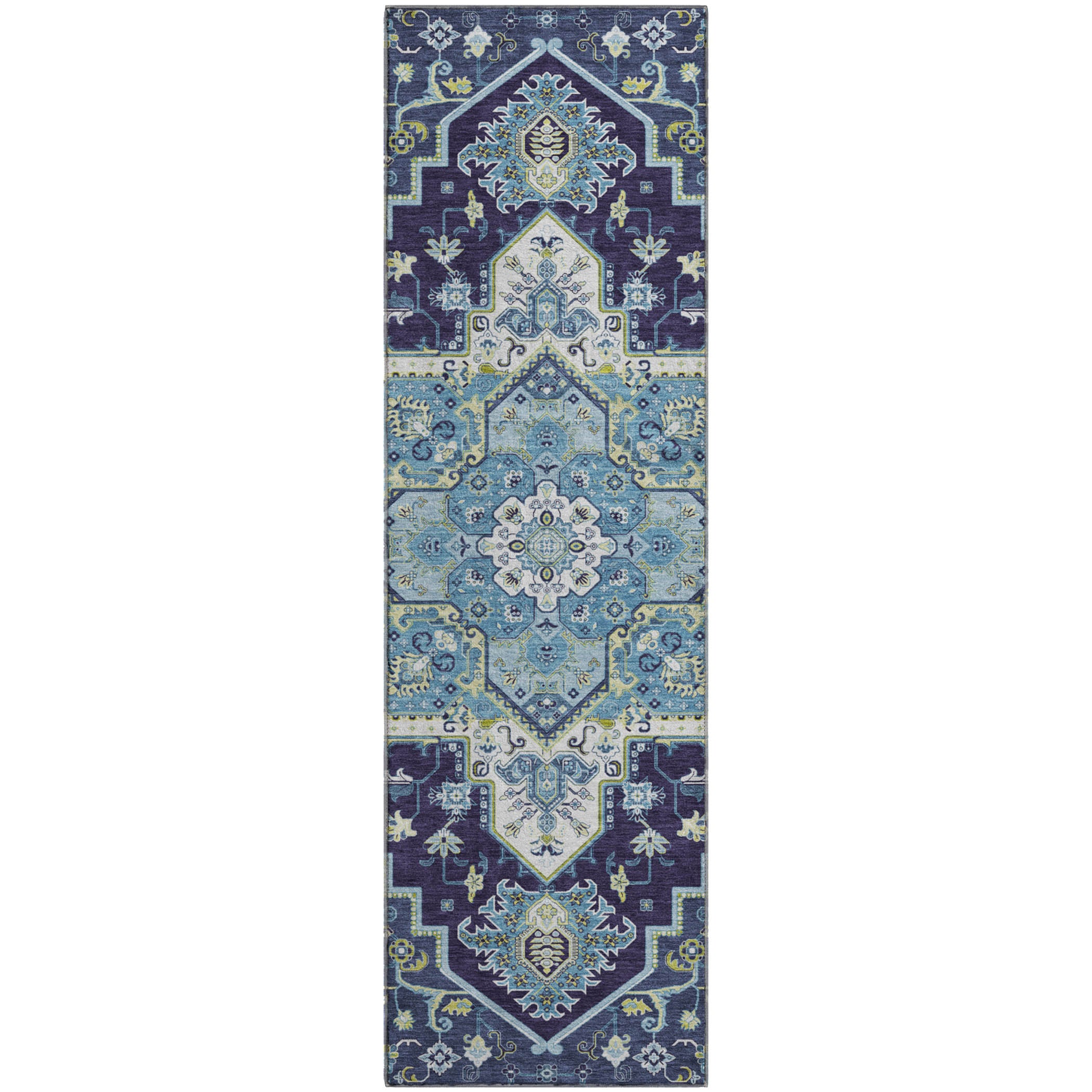 Kathmandu Machine Washable Traditional Navy Blue Rug 2'3" x 7'6" #shape_Runner