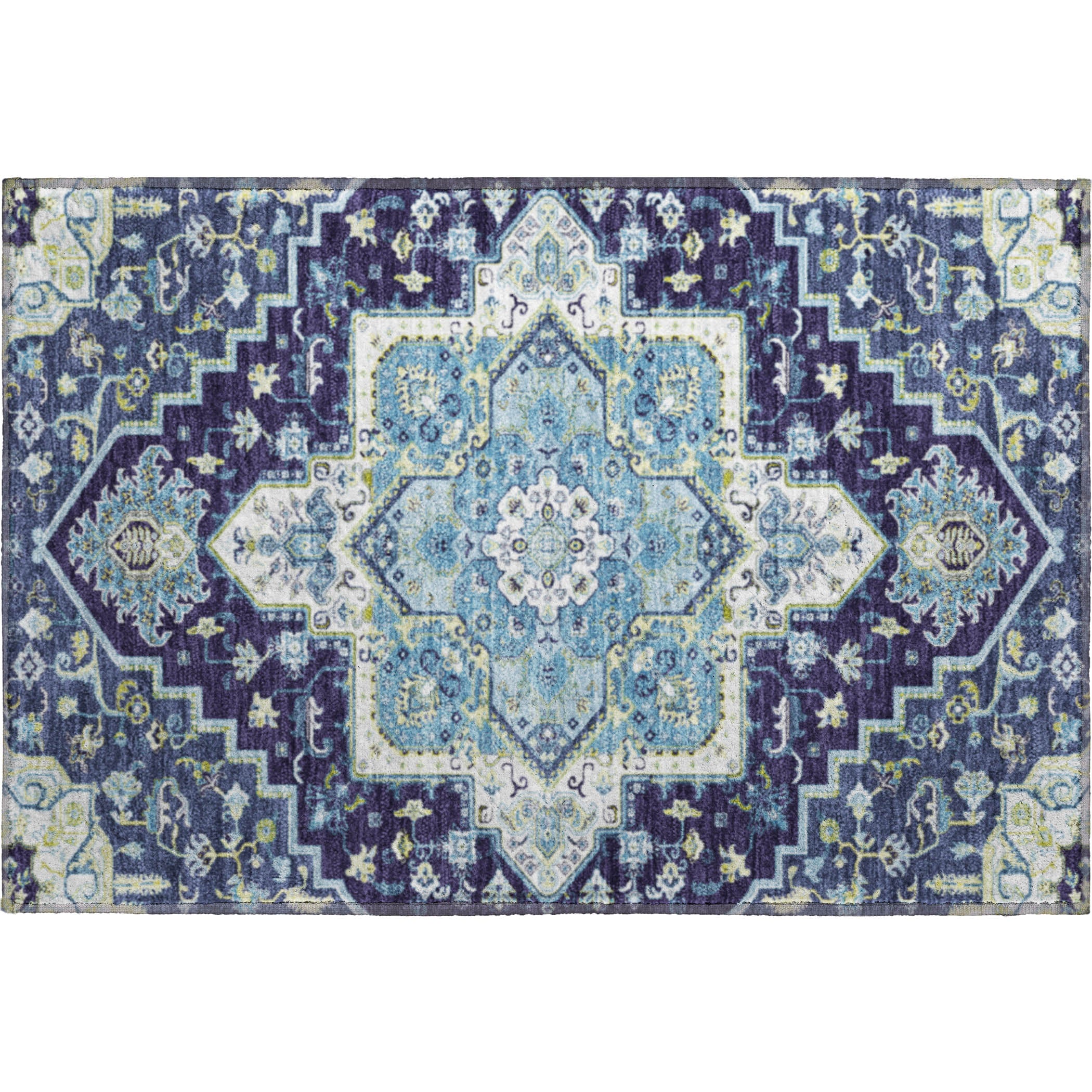 Kathmandu Machine Washable Traditional Navy Blue Rug 1'8" x 2'6" #shape_Rectangle