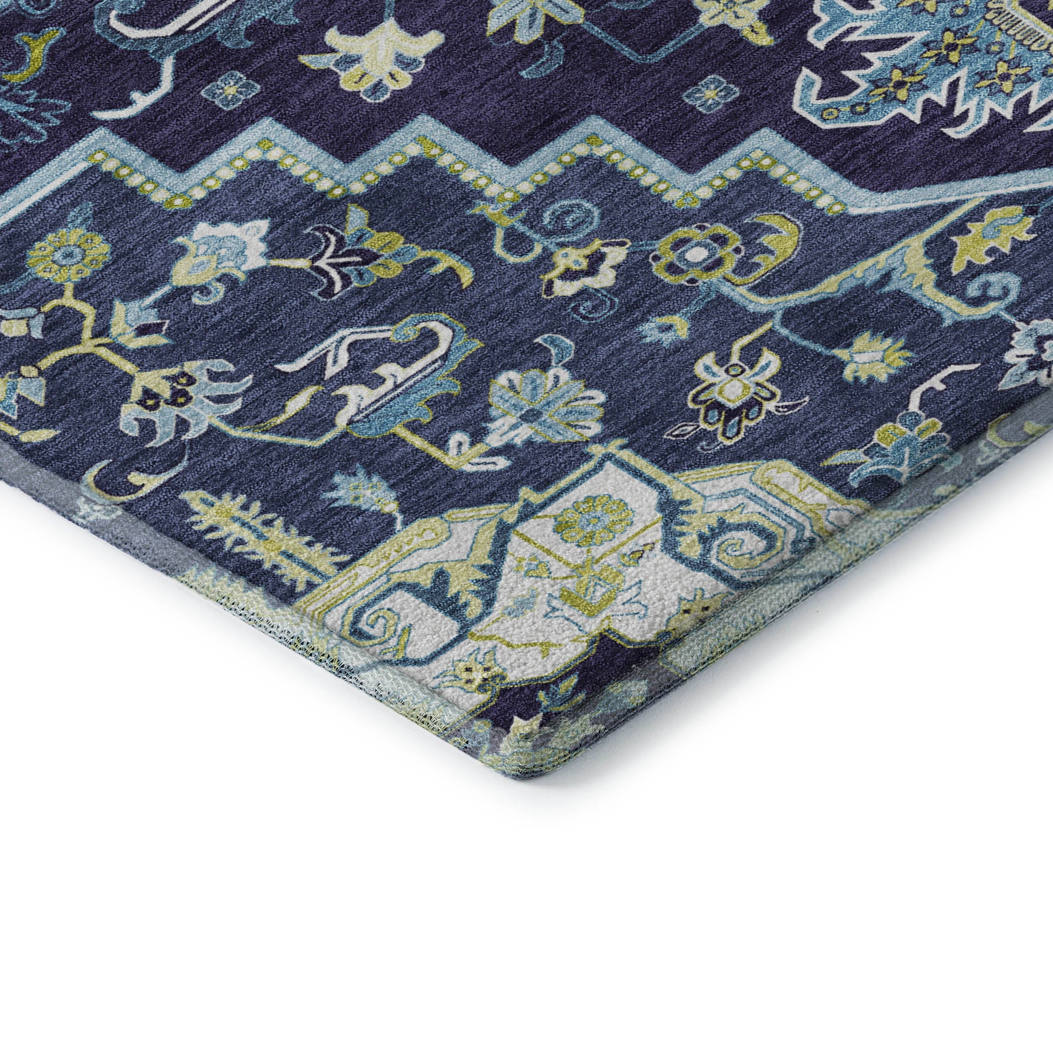 Kathmandu Machine Washable Traditional Navy Blue Rug 1'8" x 2'6" #shape_Rectangle