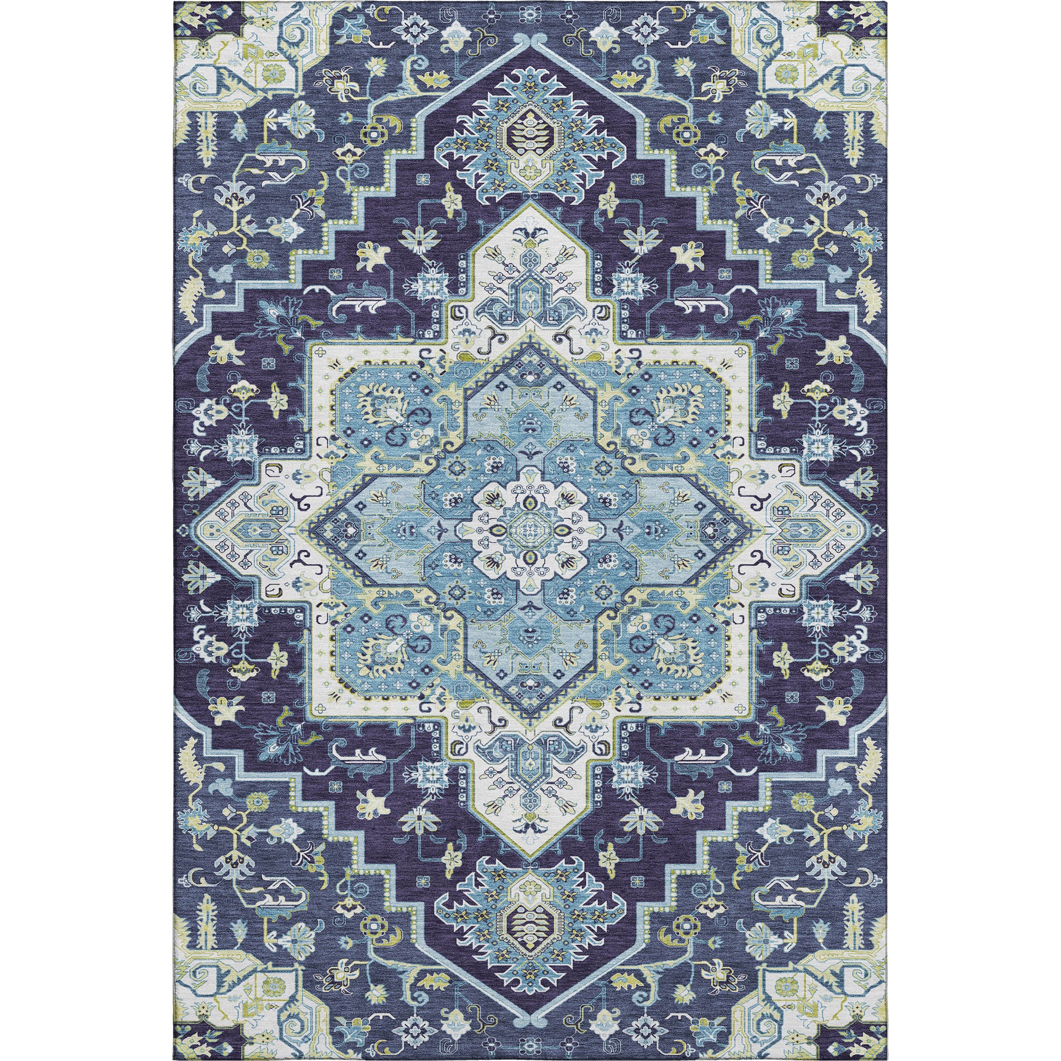Kathmandu Machine Washable Traditional Navy Blue Rug 2'6" x 3'10" #shape_Rectangle