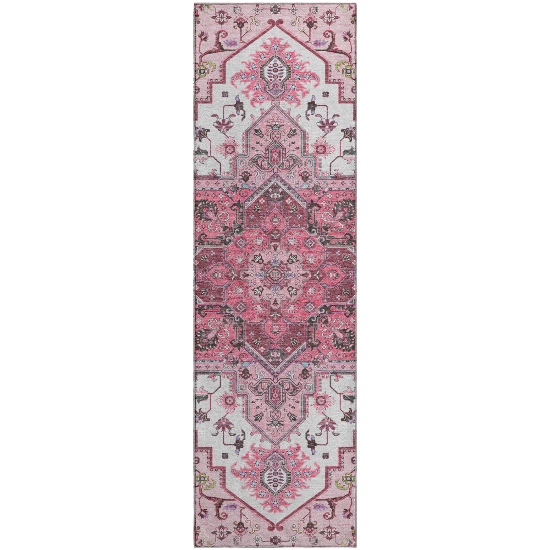 Kathmandu Machine Washable Traditional Pink Rug 2'3" x 7'6" #shape_Runner