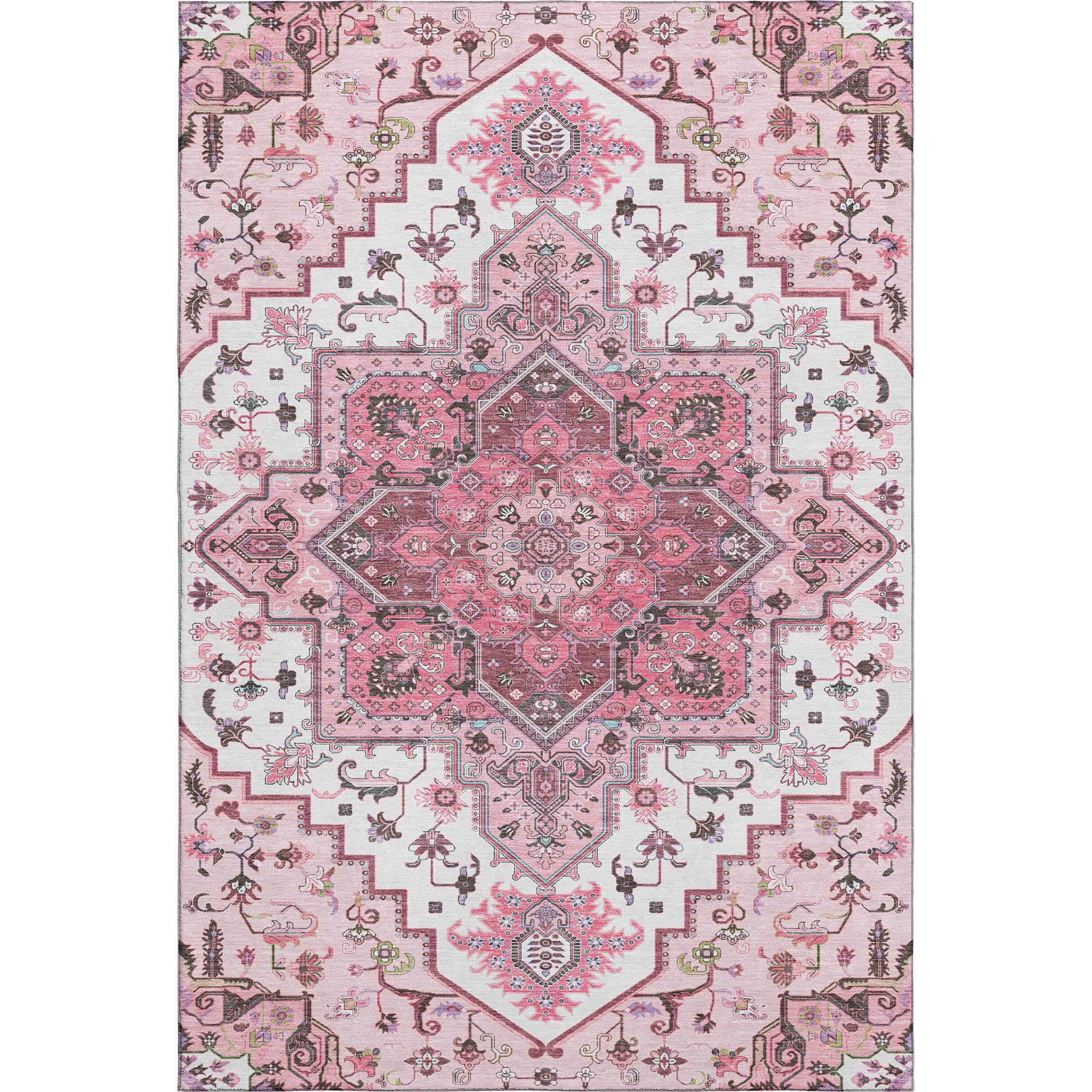 Kathmandu Machine Washable Traditional Pink Rug 2'6" x 3'10" #shape_Rectangle