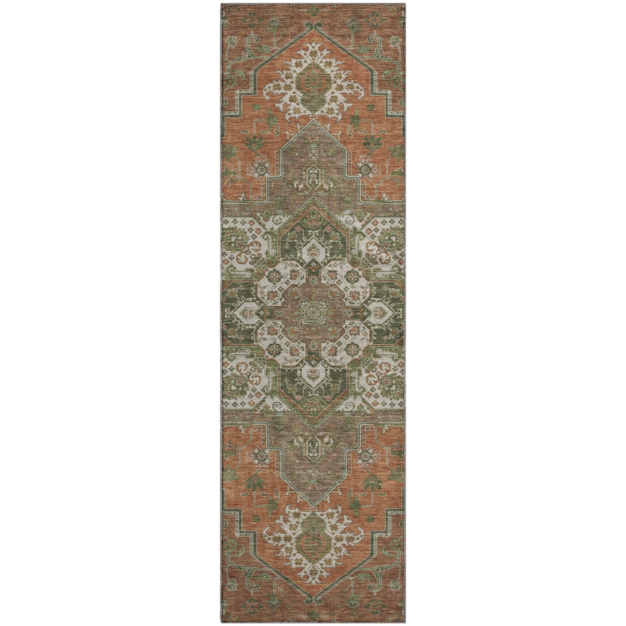 Kathmandu Machine Washable Traditional Rust Orange Rug 2'3" x 7'6" #shape_Runner