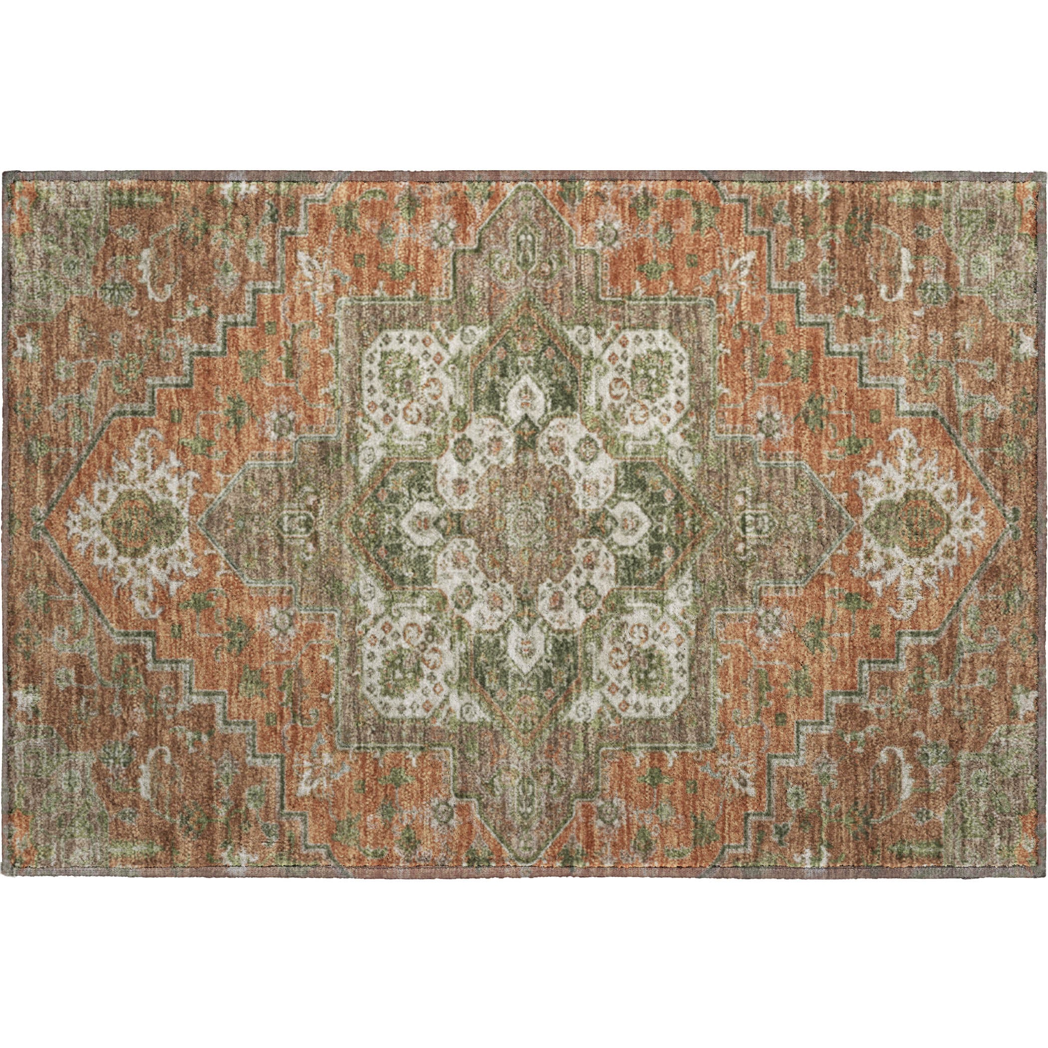 Kathmandu Machine Washable Traditional Rust Orange Rug 1'8" x 2'6" #shape_Rectangle