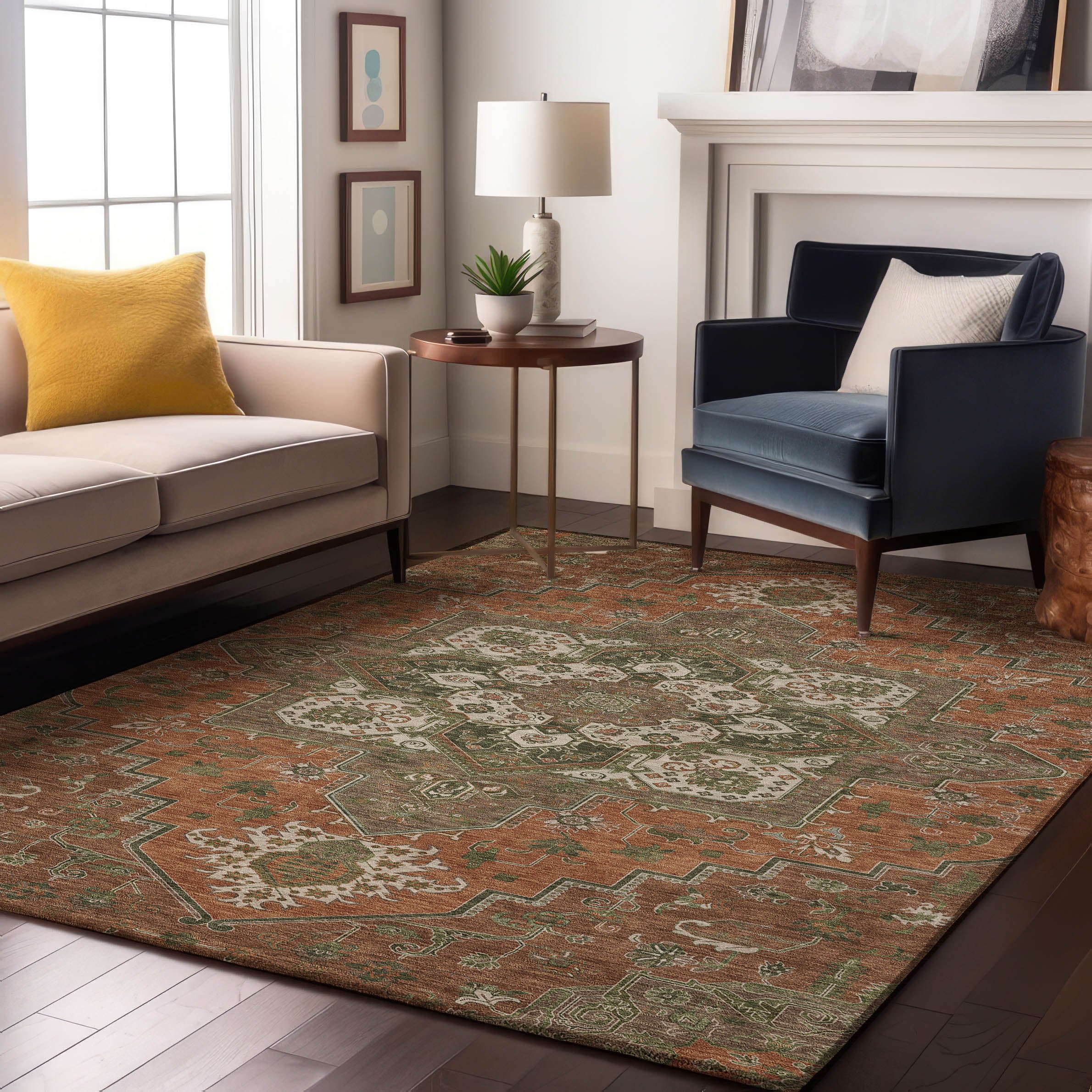 Kathmandu Machine Washable Traditional Rust Orange Rug 2'6" x 3'10" #shape_Rectangle