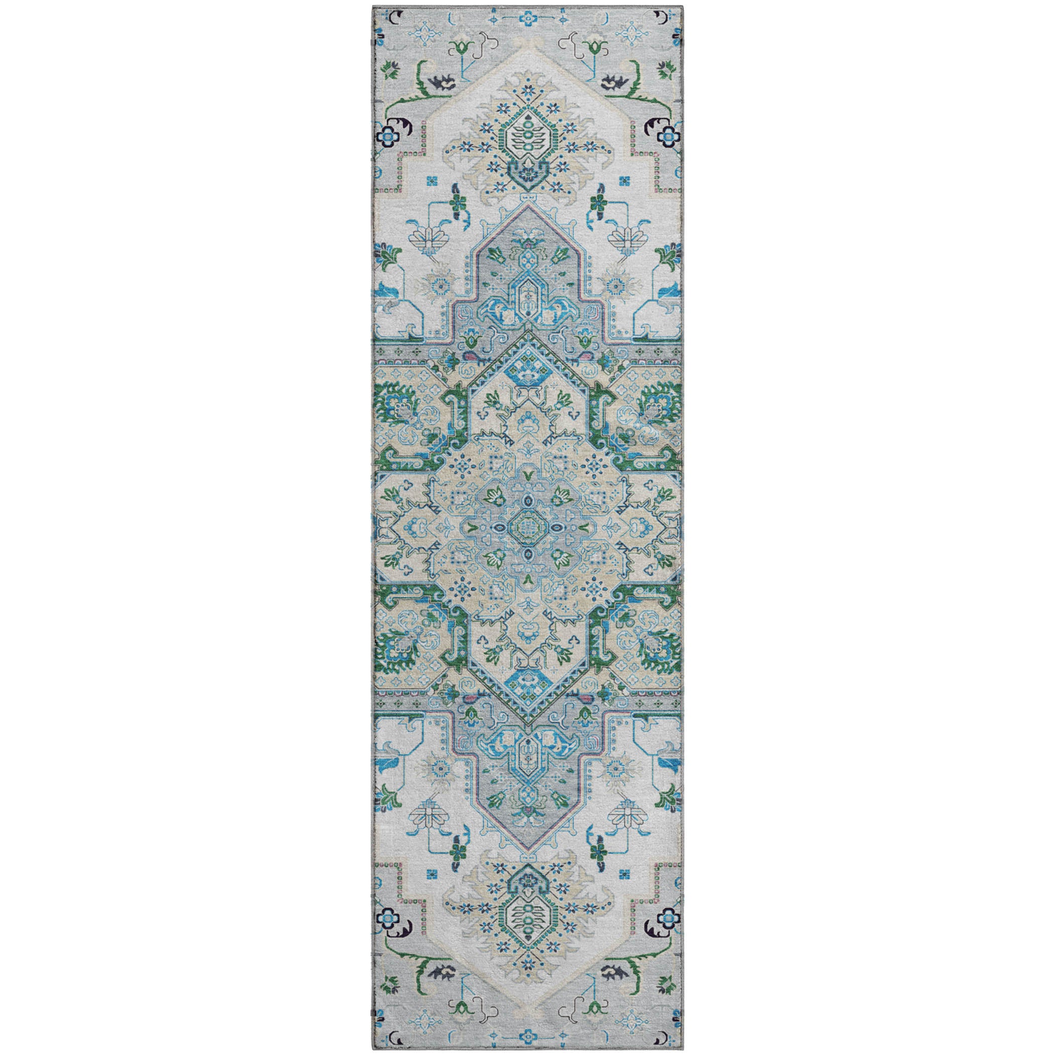 Kathmandu Machine Washable Traditional Silver Gray Rug 2'3" x 7'6" #shape_Runner