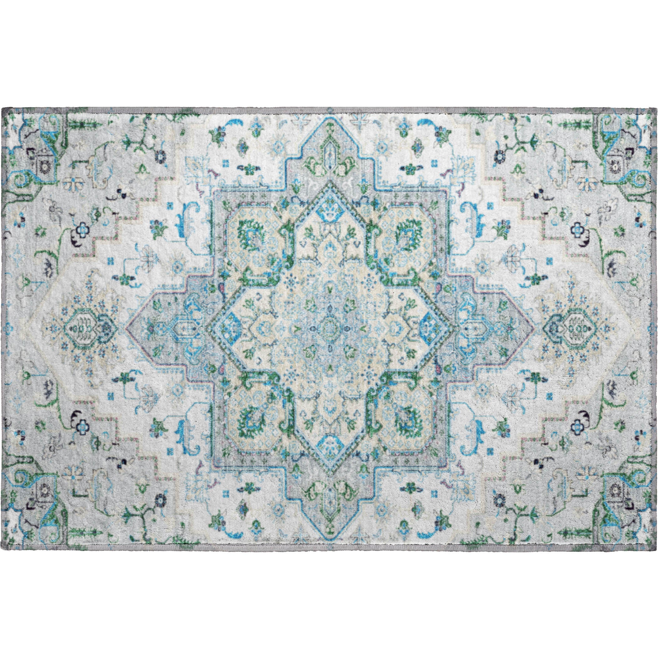 Kathmandu Machine Washable Traditional Silver Gray Rug 1'8" x 2'6" #shape_Rectangle