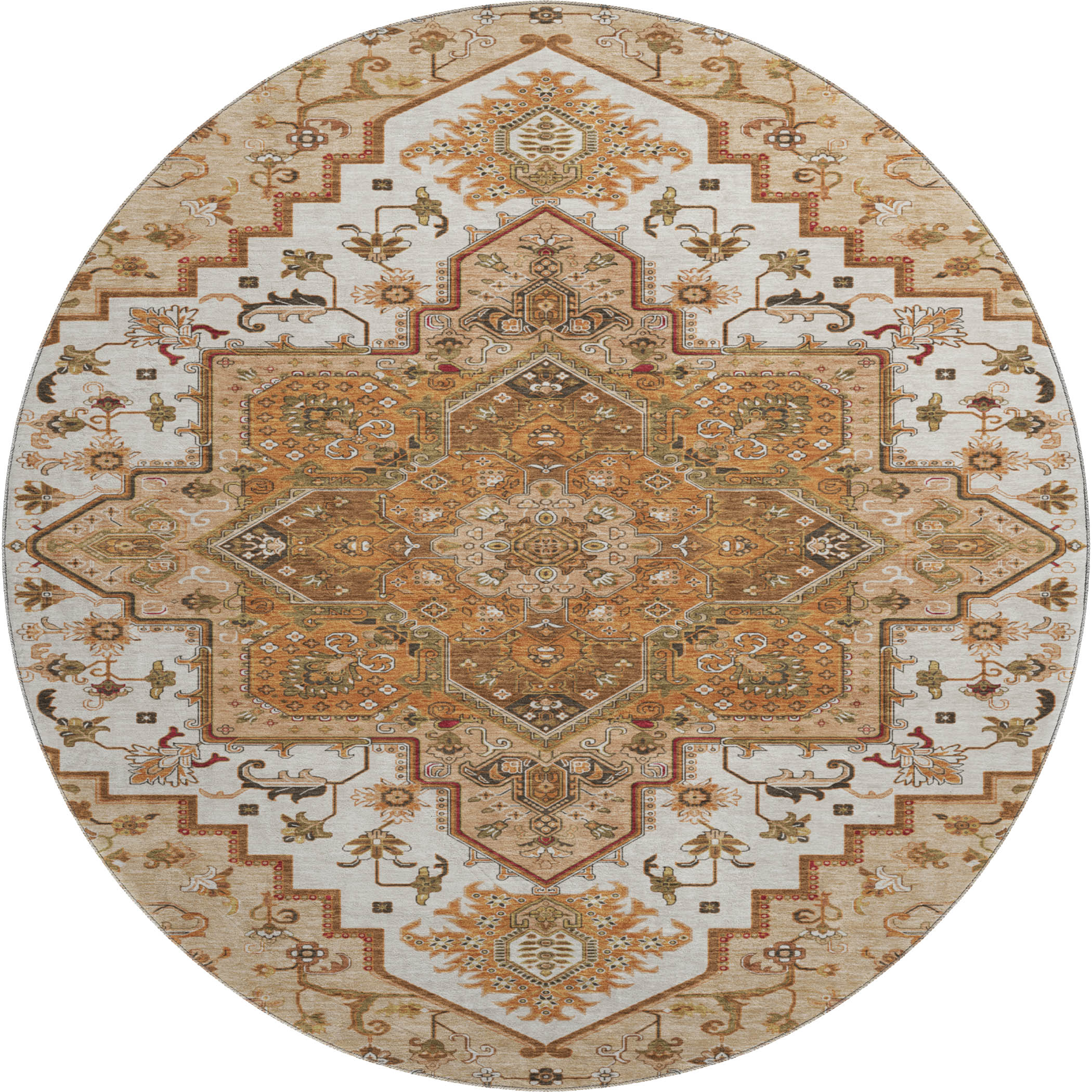 Kathmandu Machine Washable Traditional Terracotta Orange Rug 8' x 8' #shape_Round