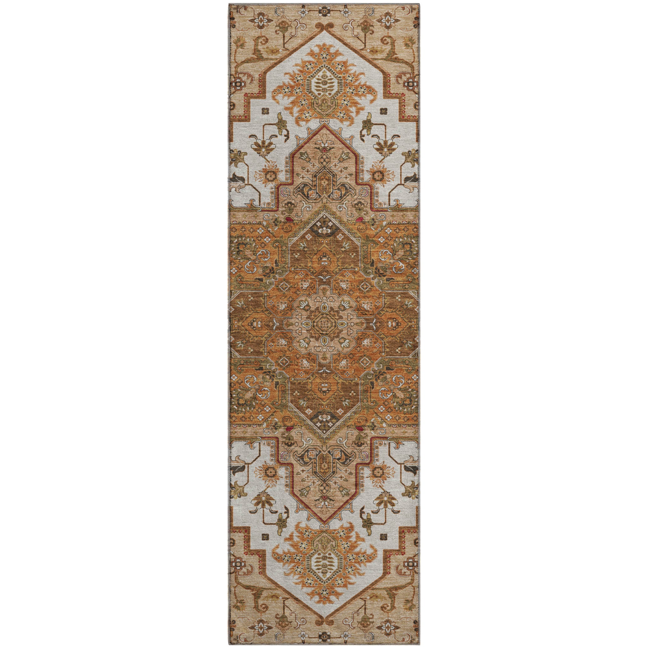 Kathmandu Machine Washable Traditional Terracotta Orange Rug 2'3" x 7'6" #shape_Runner