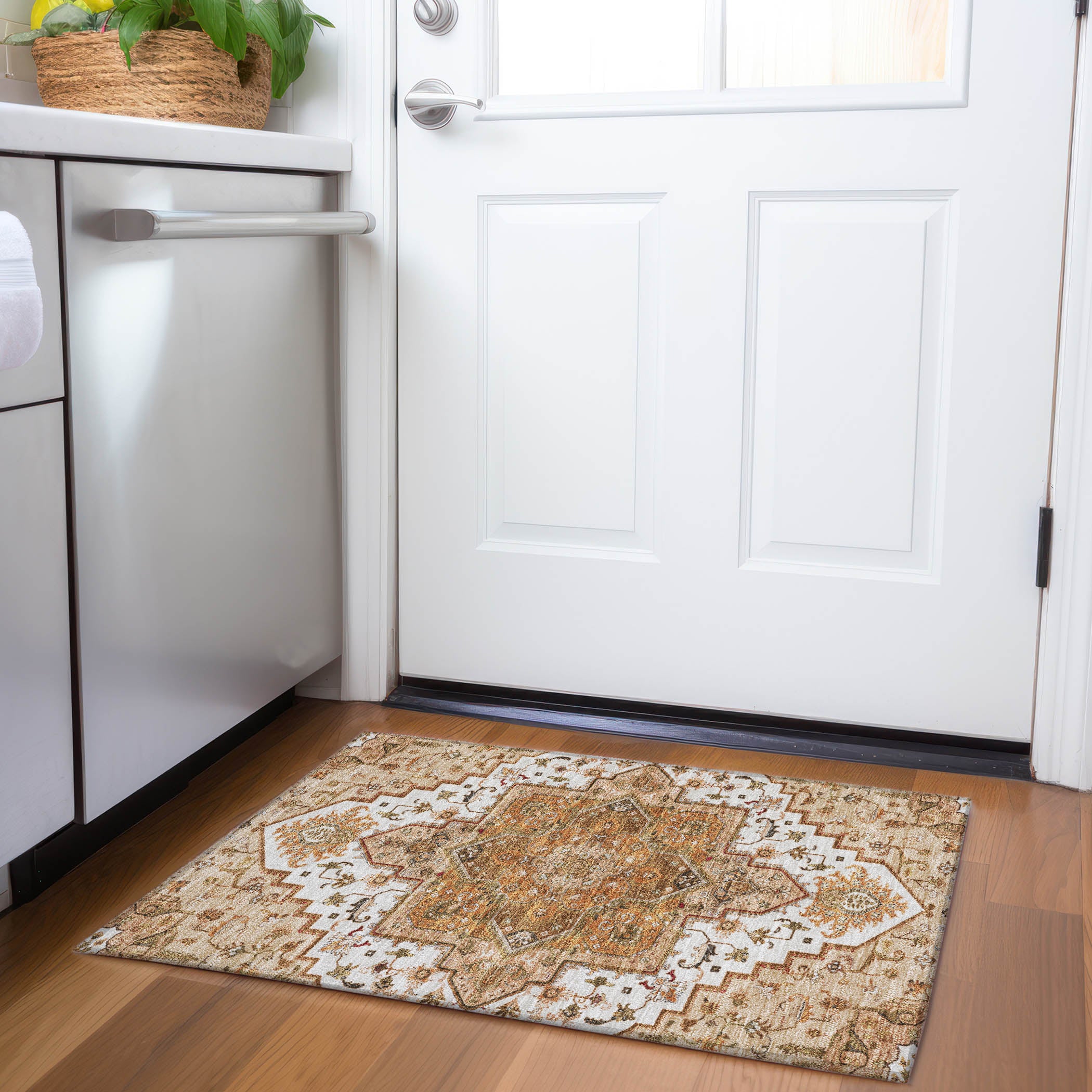 Kathmandu Machine Washable Traditional Terracotta Orange Rug 1'8" x 2'6" #shape_Rectangle