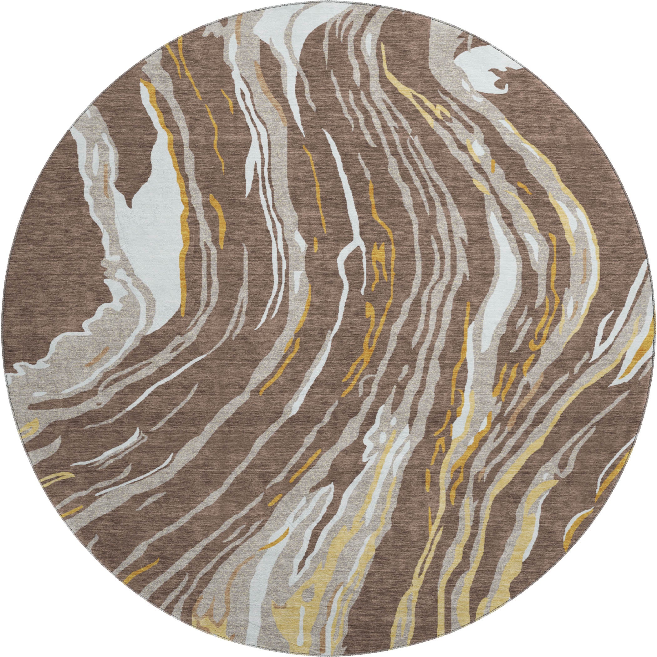 Bogota Machine Washable Transitional Brown Rug 8' x 8' #shape_Round