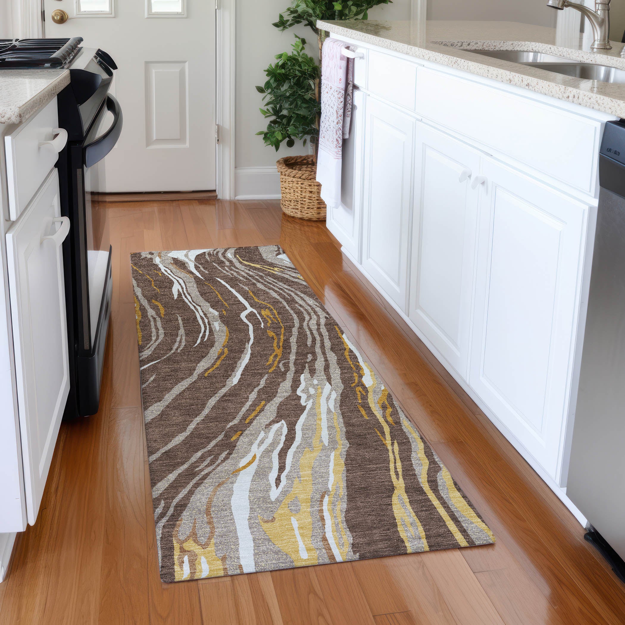 Bogota Machine Washable Transitional Brown Rug 2'3" x 7'6" #shape_Runner