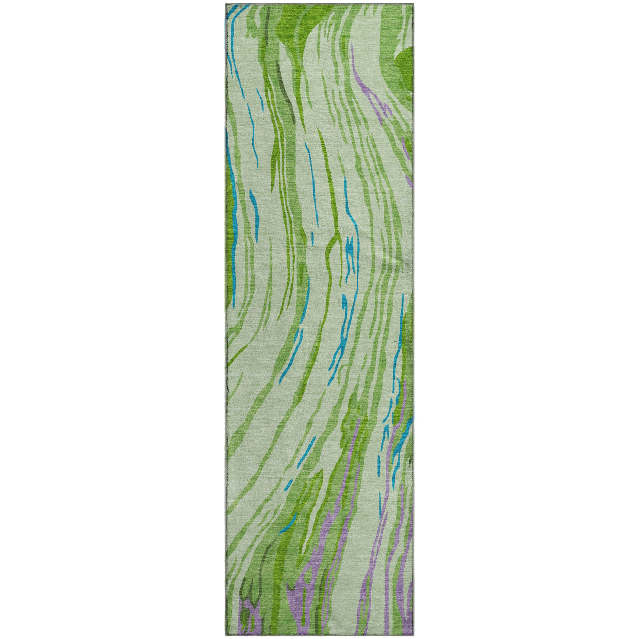 Bogota Machine Washable Transitional Green Rug 2'3" x 7'6" #shape_Runner