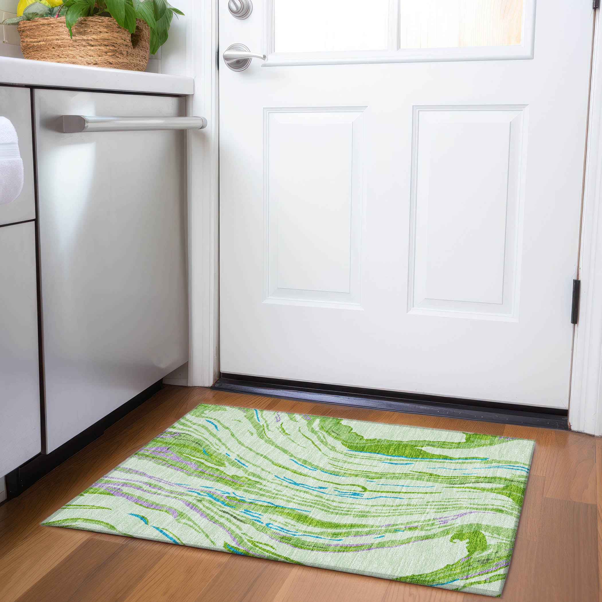 Bogota Machine Washable Transitional Green Rug 1'8" x 2'6" #shape_Rectangle