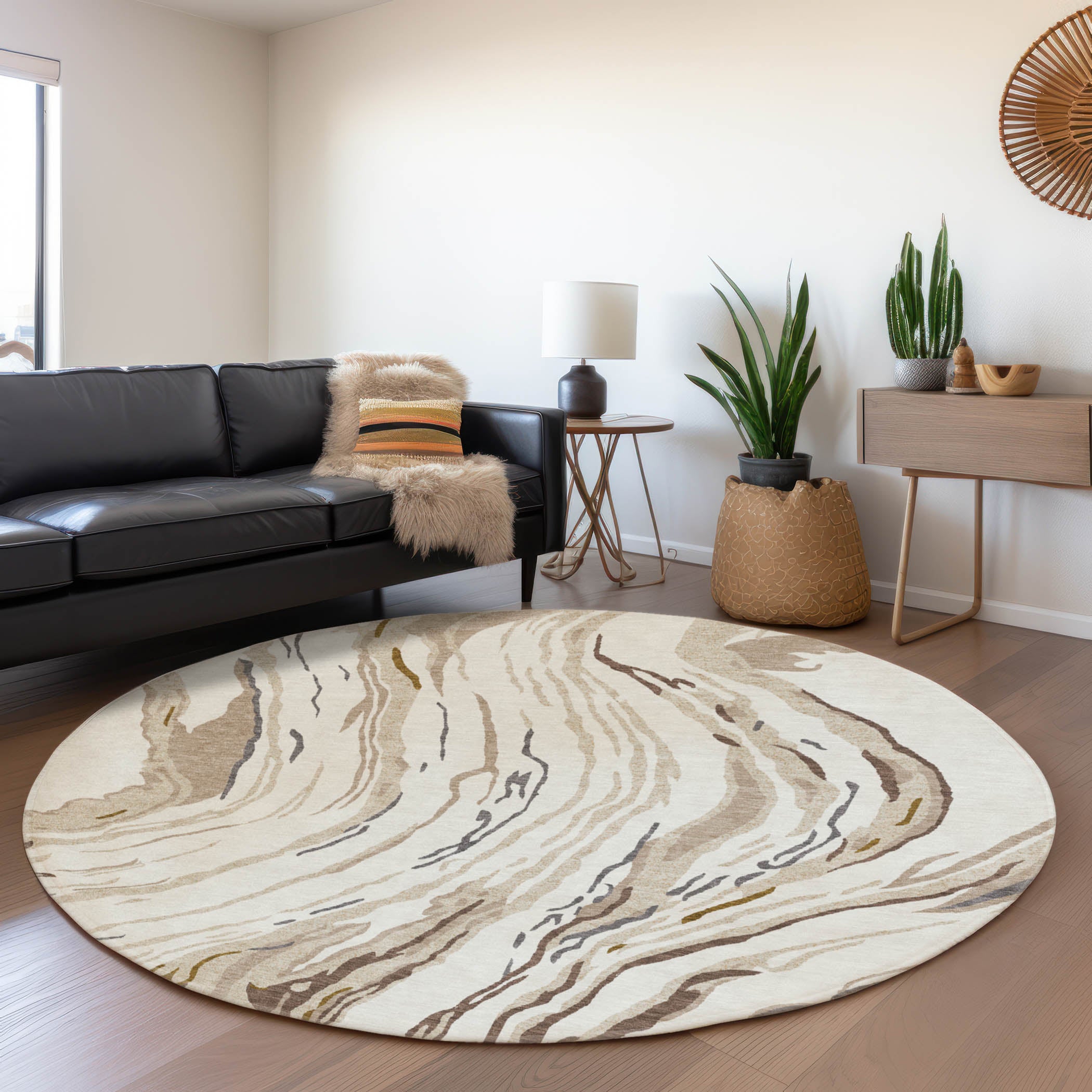 Bogota Machine Washable Transitional Ivory Rug 8' x 8' #shape_Round
