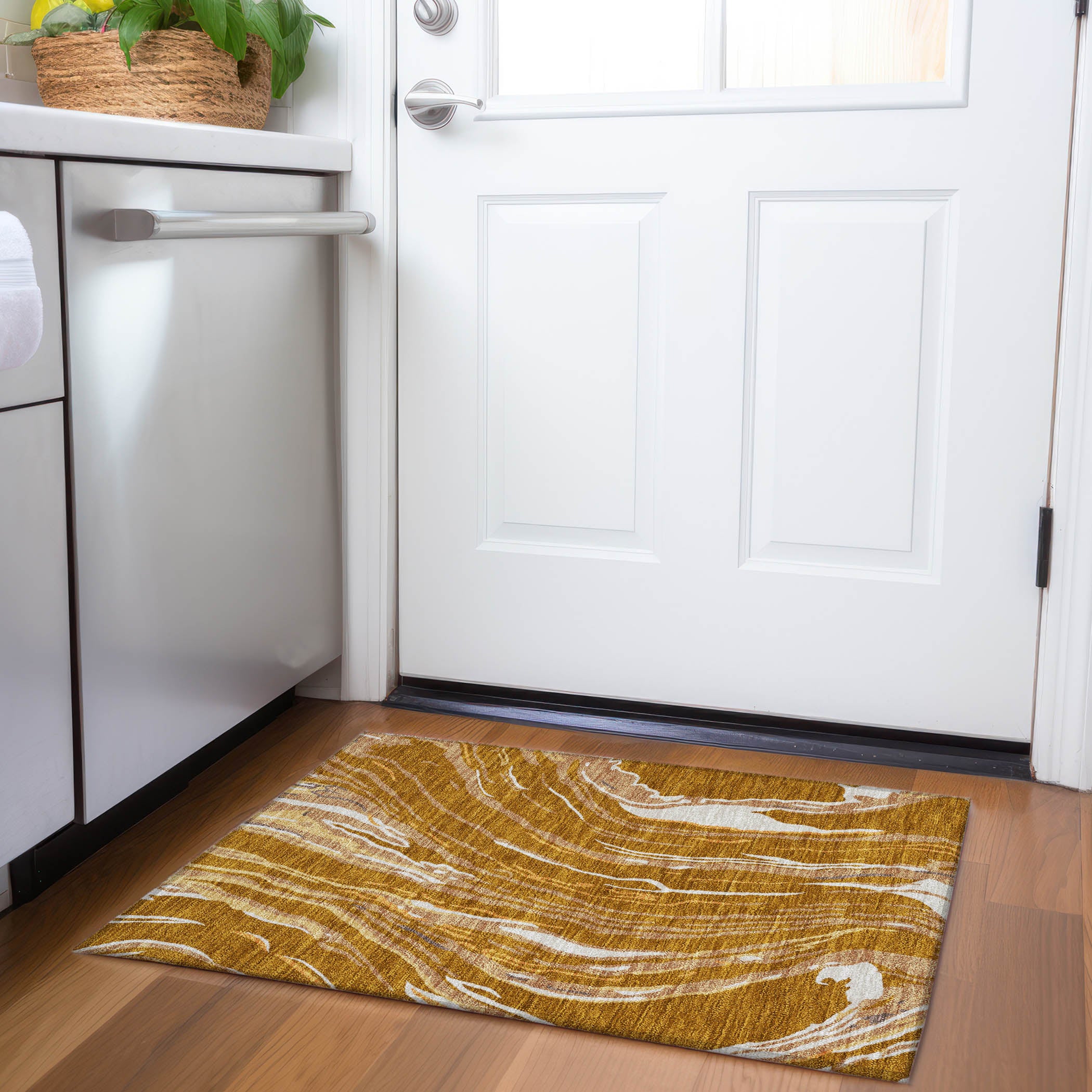 Bogota Machine Washable Transitional Paprika Orange Rug 1'8" x 2'6" #shape_Rectangle