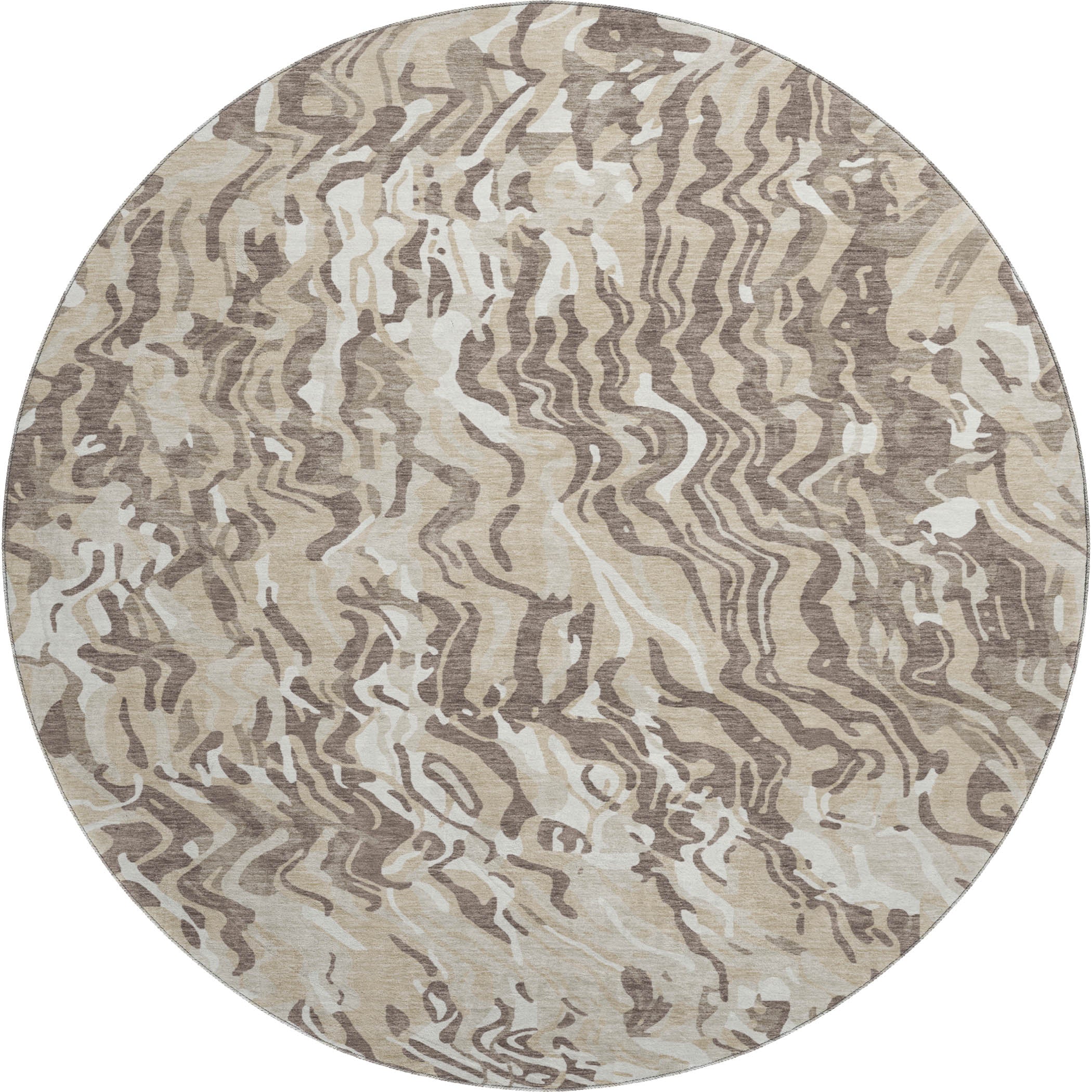 Bruges Machine Washable Transitional Beige Brown Rug 8' x 8' #shape_Round