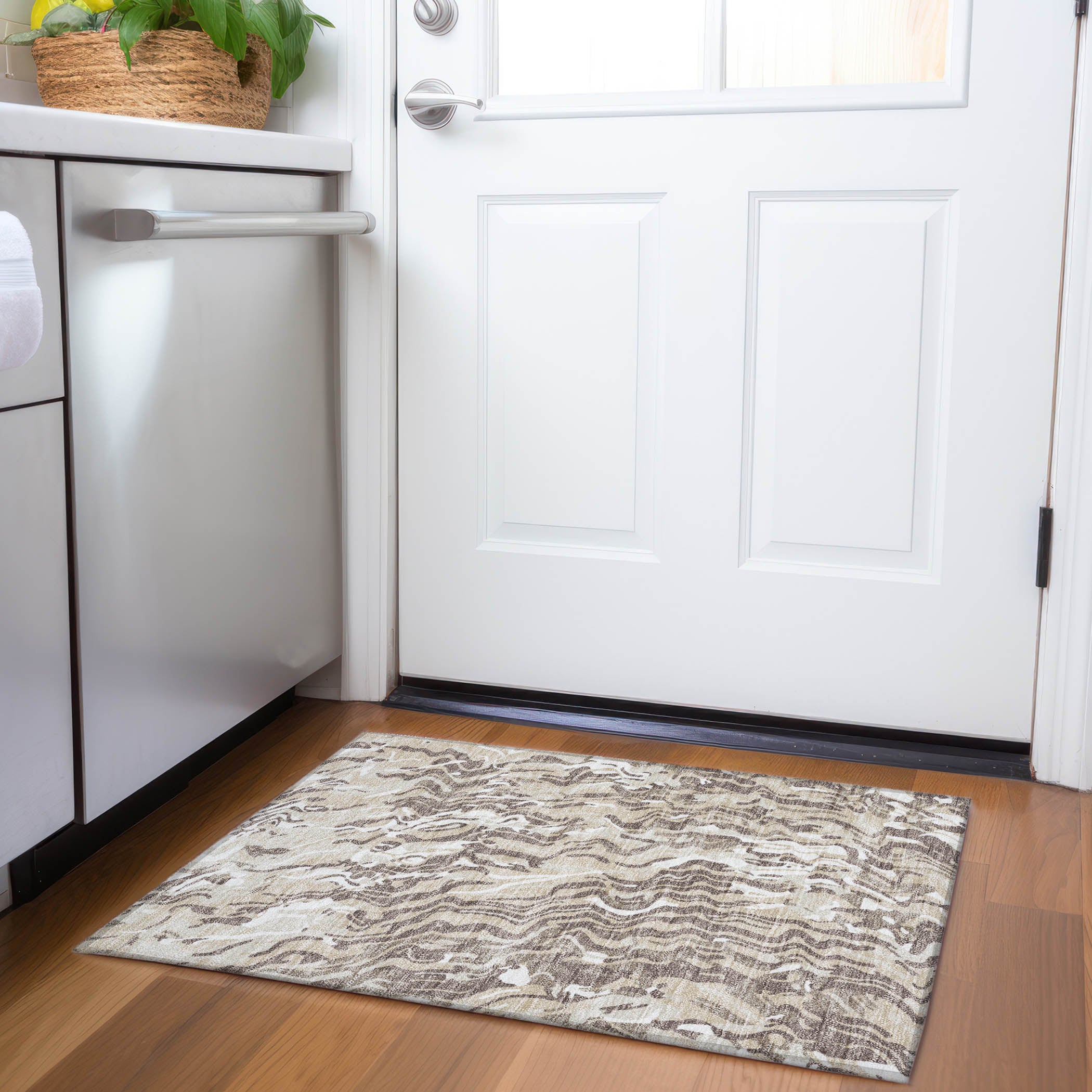 Bruges Machine Washable Transitional Beige Brown Rug 1'8" x 2'6" #shape_Rectangle