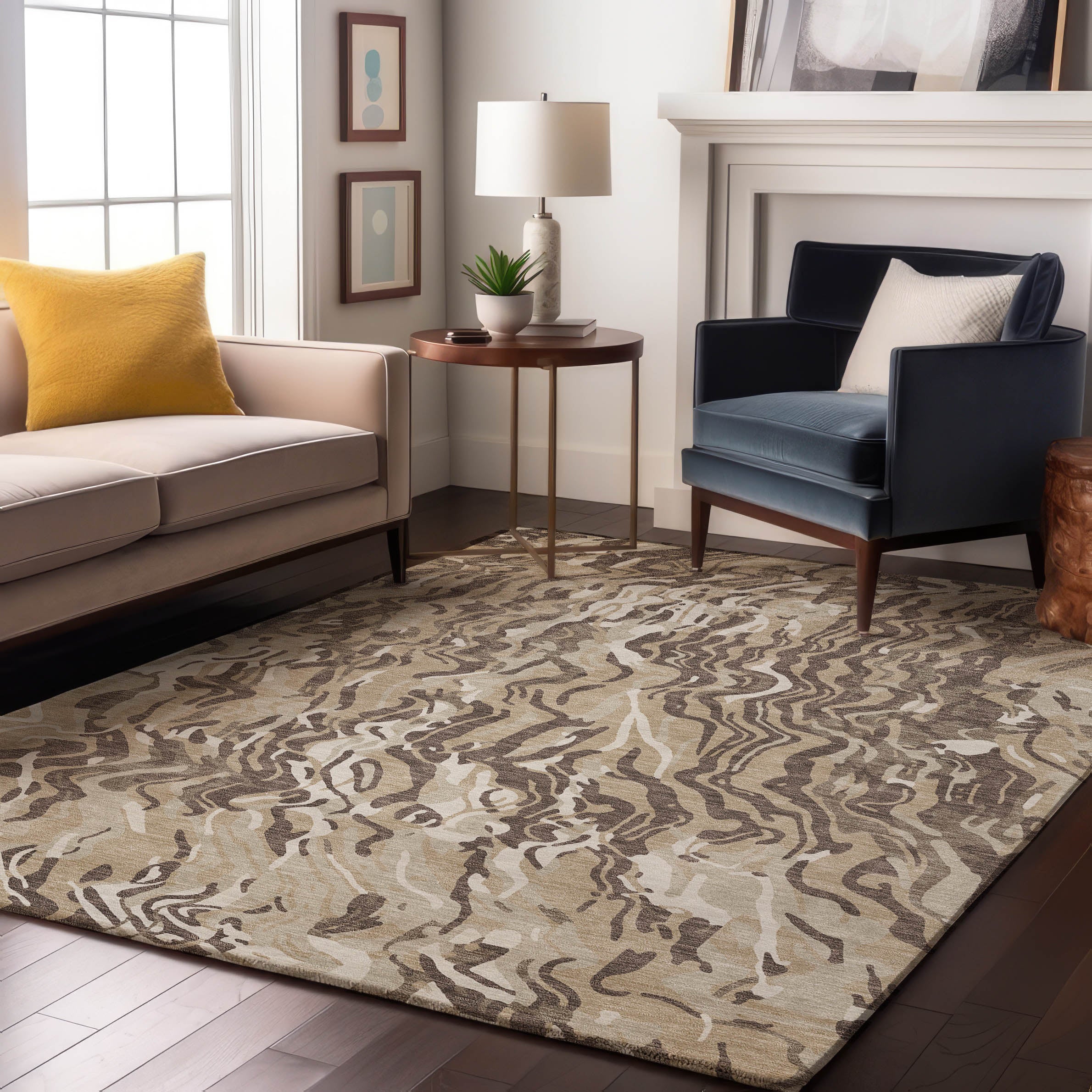 Bruges Machine Washable Transitional Beige Brown Rug 2'6" x 3'10" #shape_Rectangle
