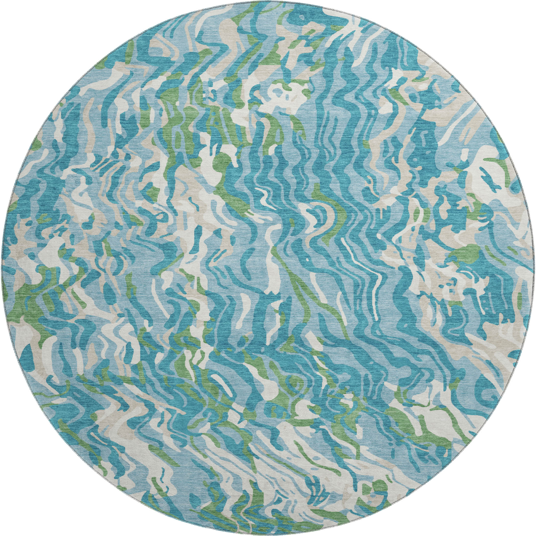 Bruges Machine Washable Transitional Teal Rug 8' x 8' #shape_Round