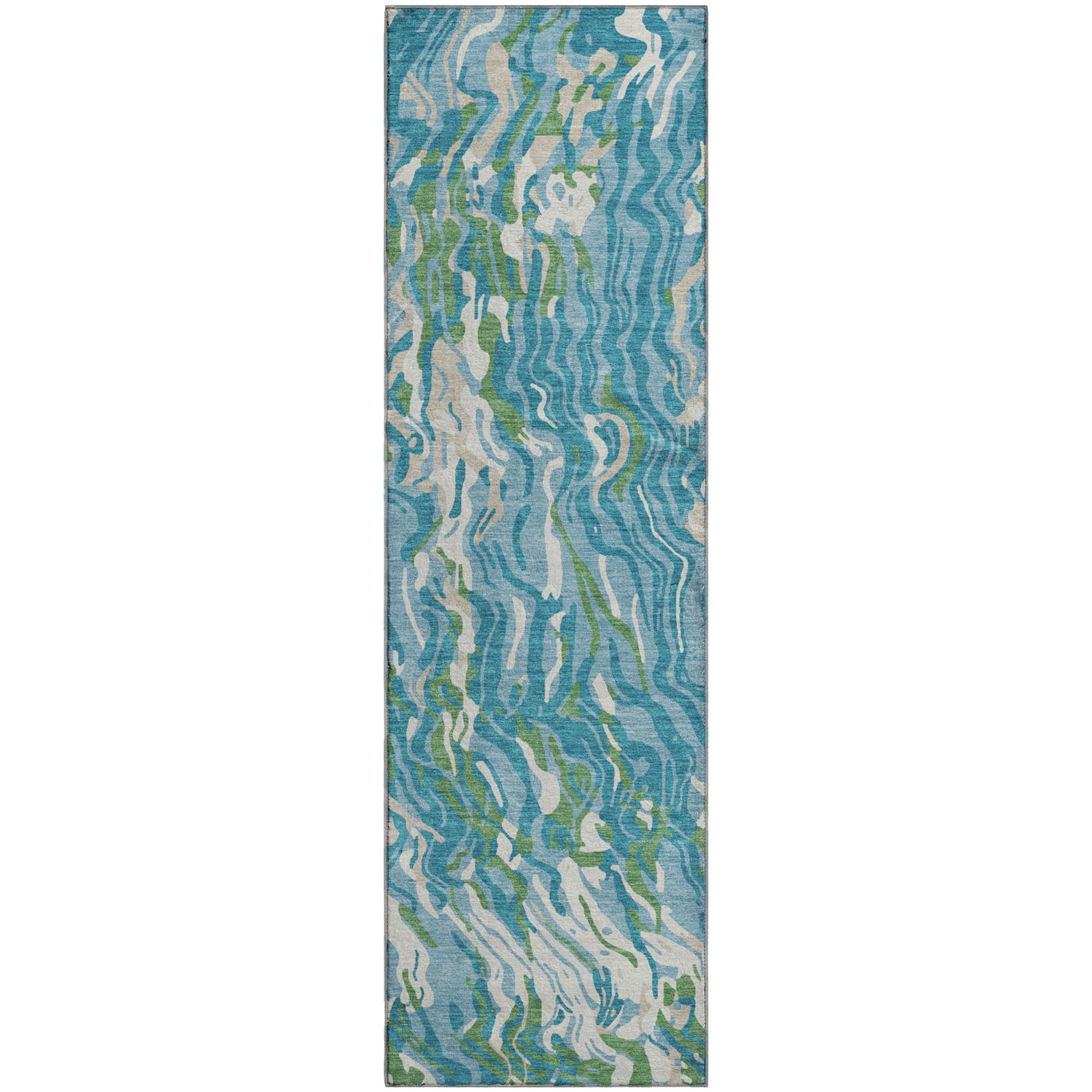 Bruges Machine Washable Transitional Teal Rug 2'3" x 7'6" #shape_Runner