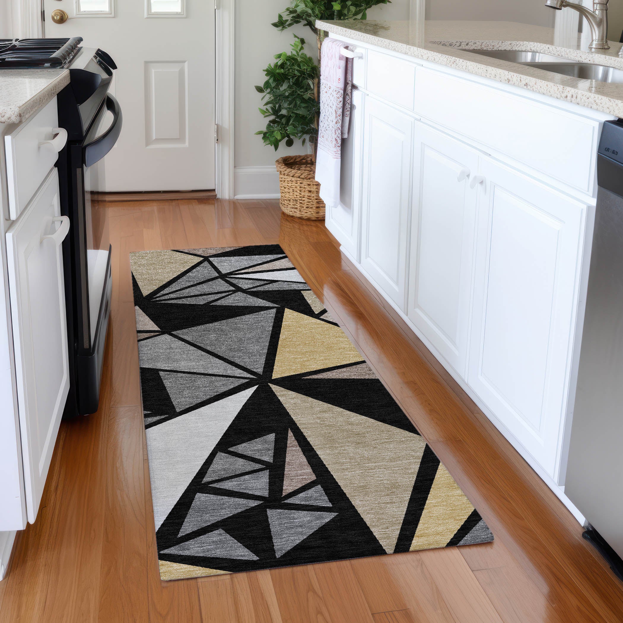 Valletta Machine Washable Transitional Black Rug 2'3" x 7'6" #shape_Runner