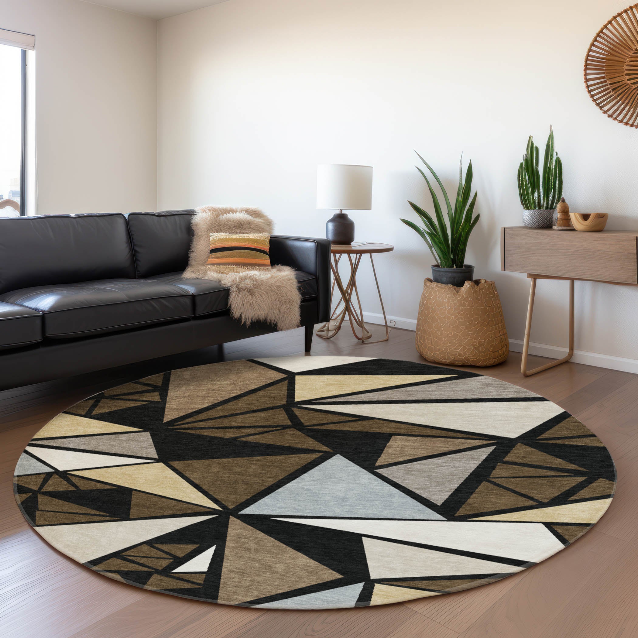 Valletta Machine Washable Transitional Brown Rug 8' x 8' #shape_Round