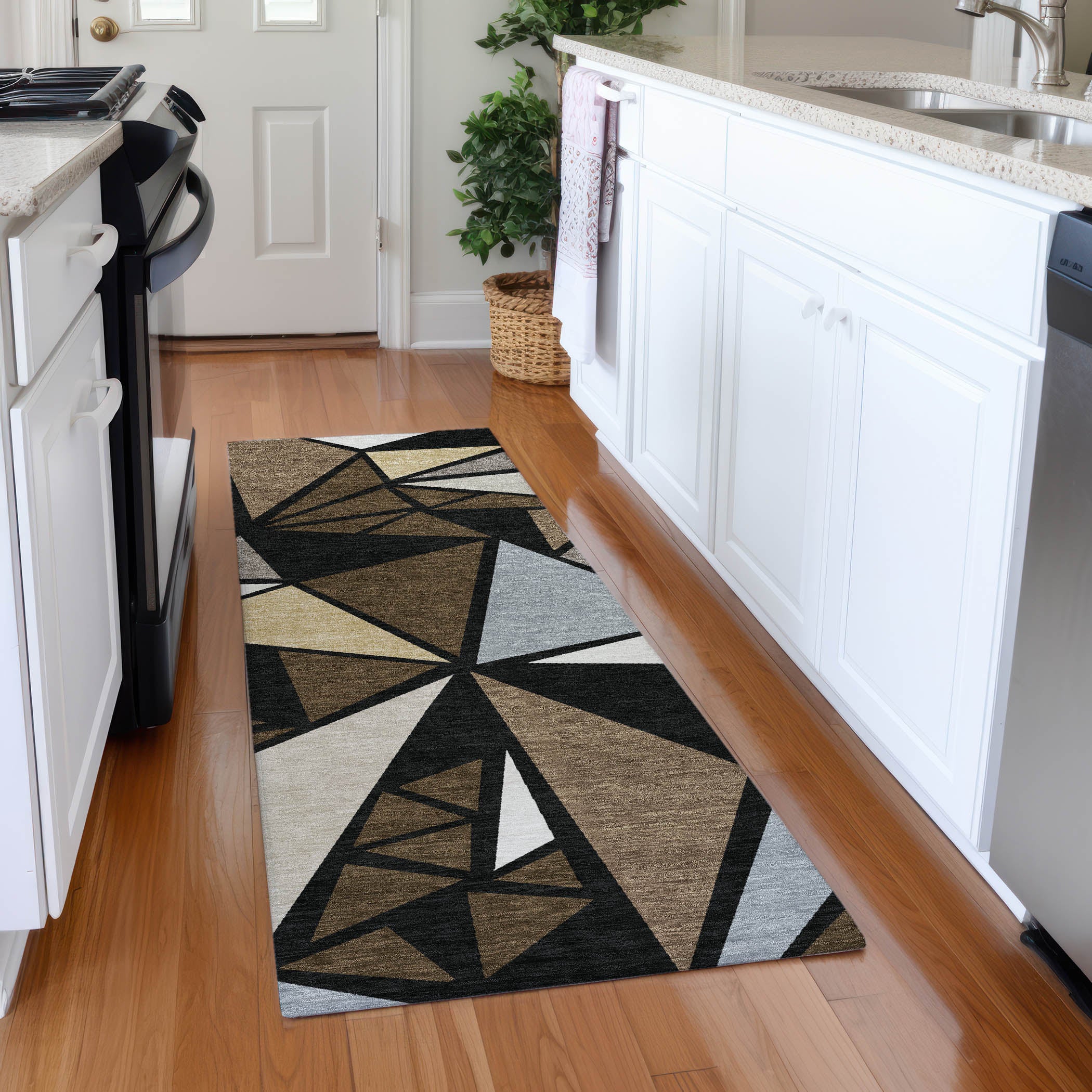 Valletta Machine Washable Transitional Brown Rug 2'3" x 7'6" #shape_Runner