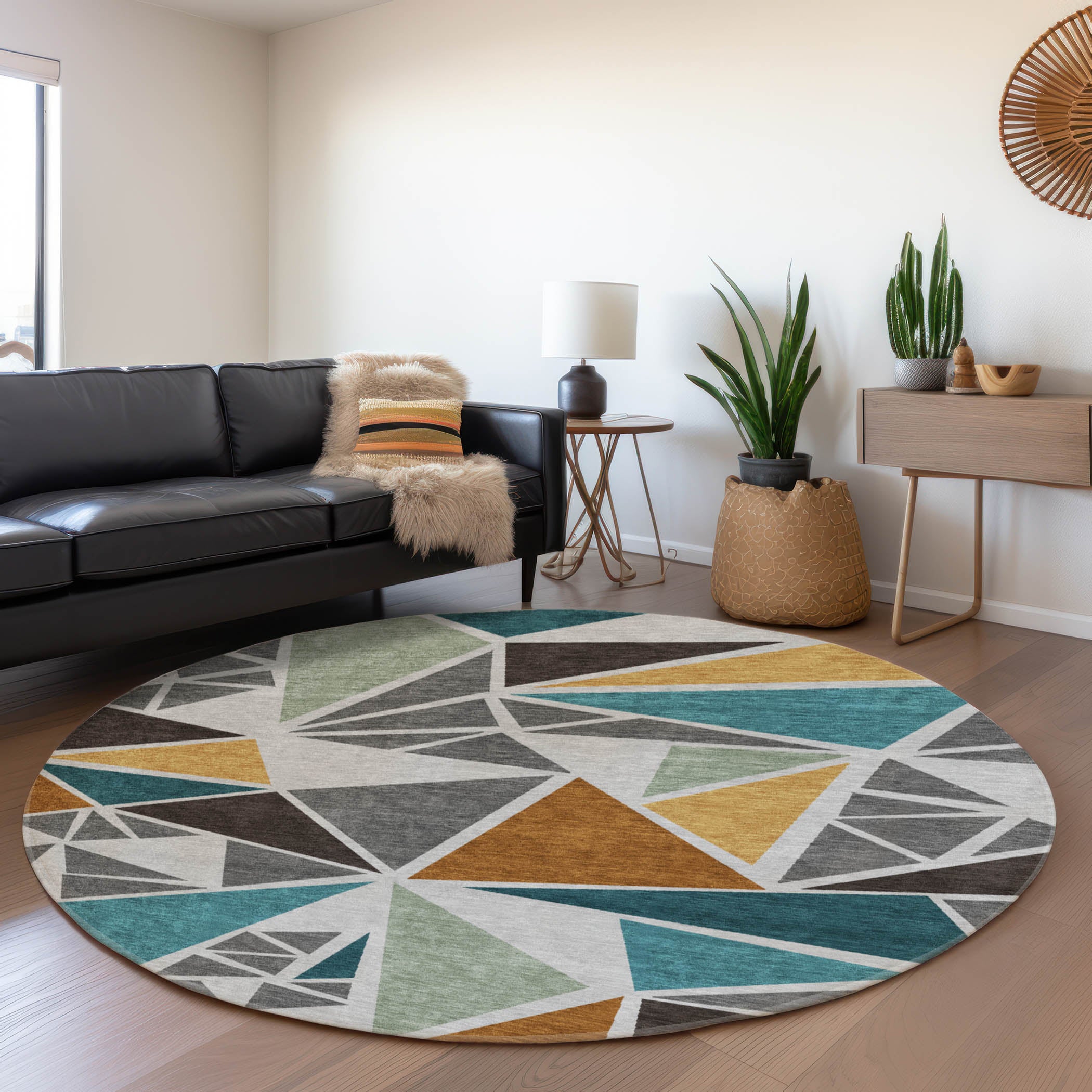 Valletta Machine Washable Transitional Gray Rug 8' x 8' #shape_Round