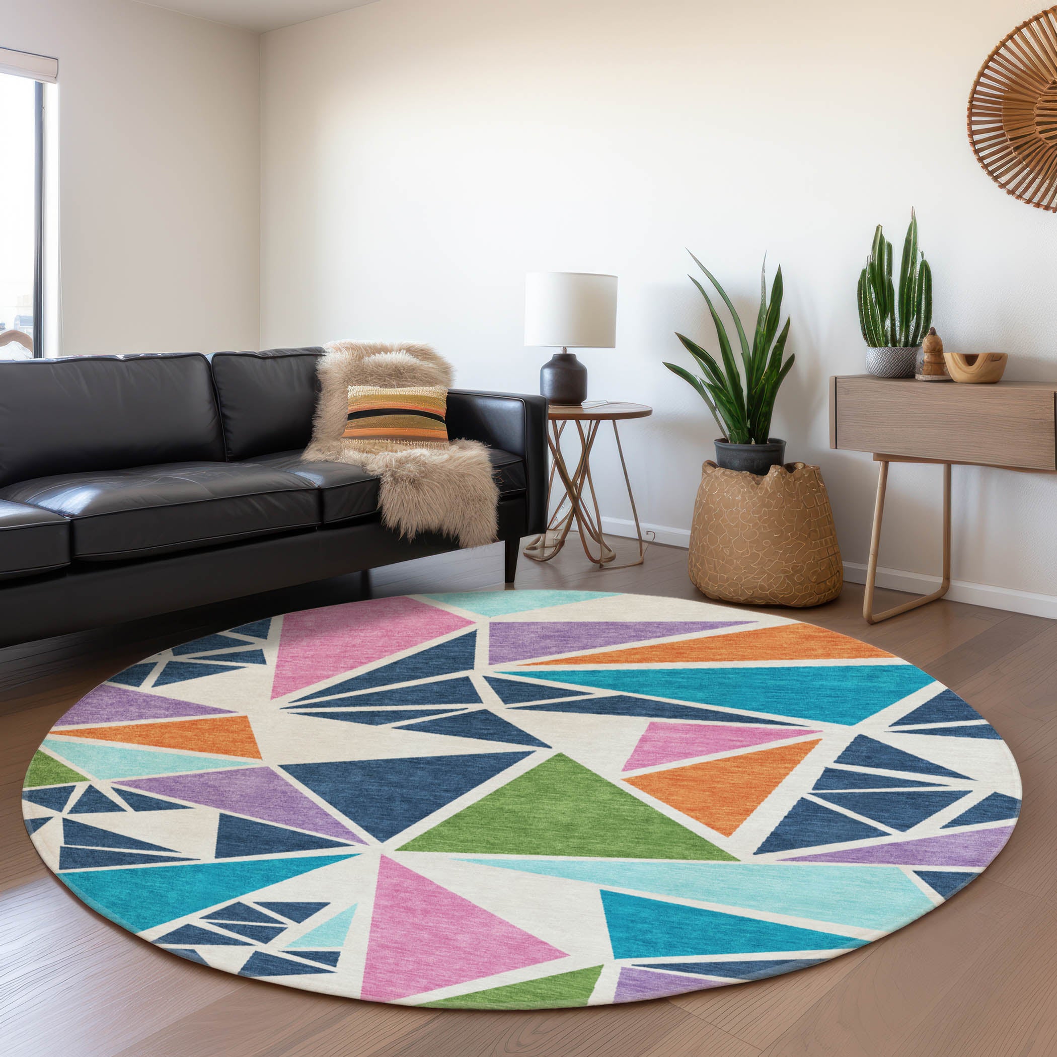 Valletta Machine Washable Transitional White Ivory Rug 8' x 8' #shape_Round