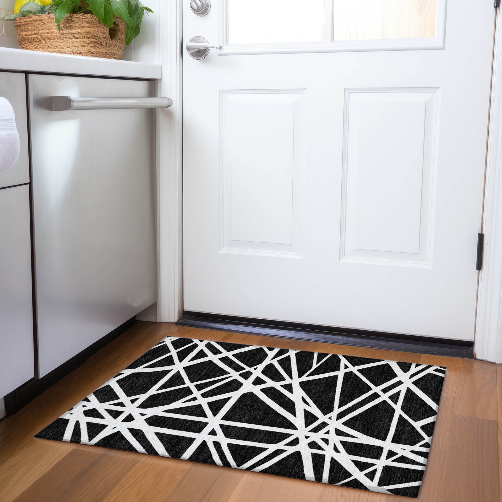 Bern Machine Washable Transitional Black Rug 1'8" x 2'6" #shape_Rectangle