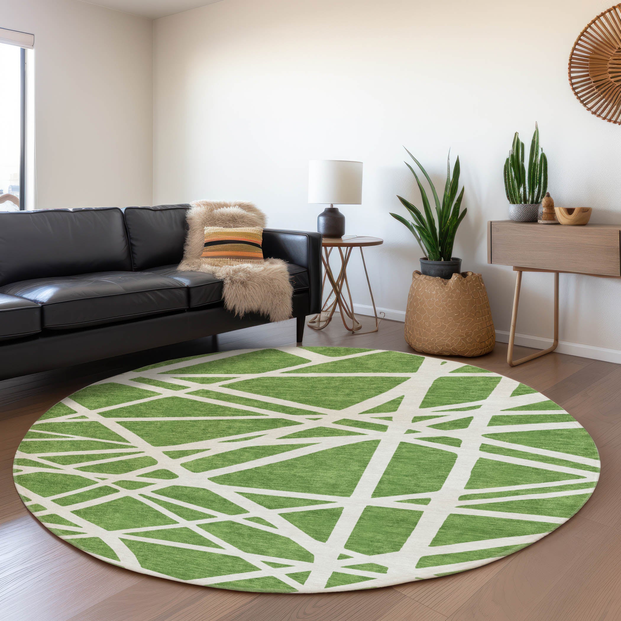 Bern Machine Washable Transitional Green Rug 8' x 8' #shape_Round