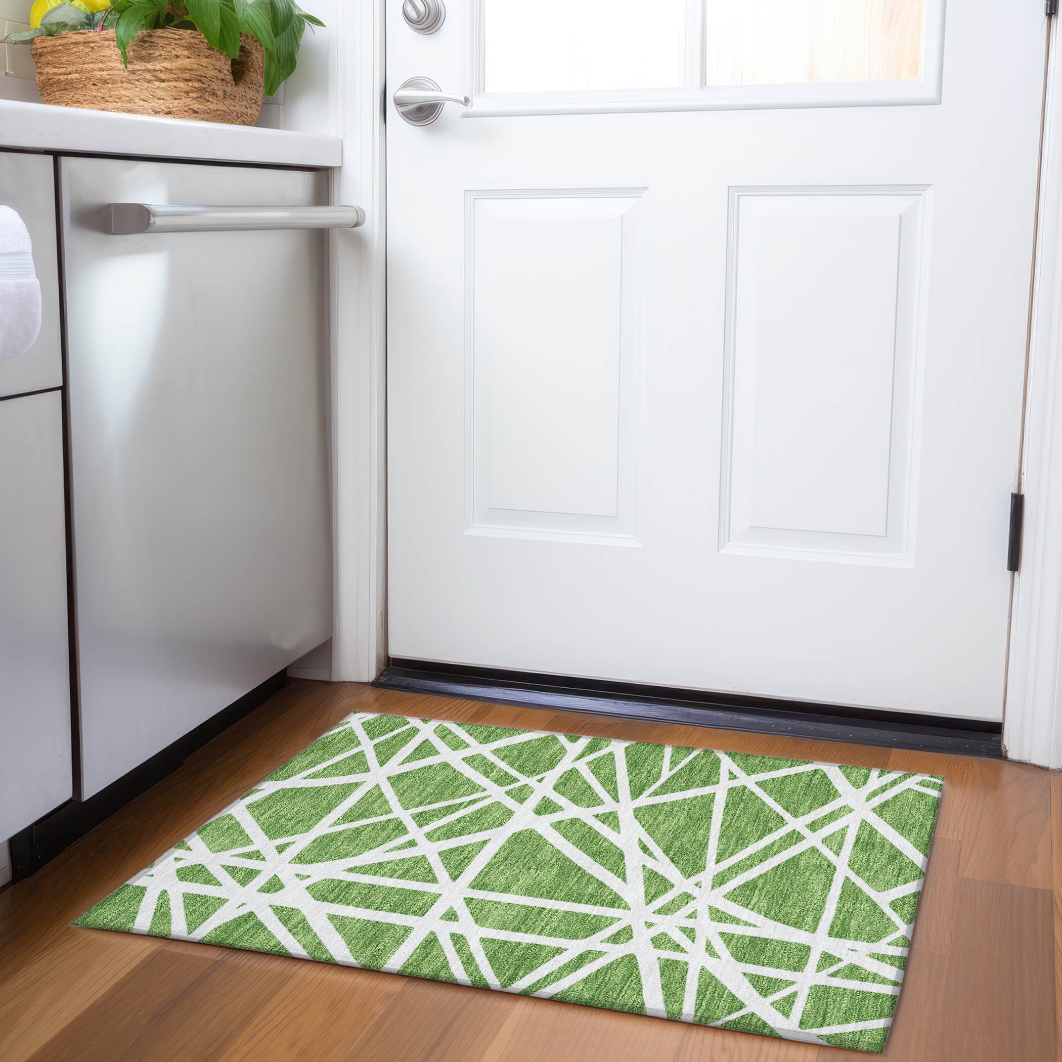 Bern Machine Washable Transitional Green Rug 1'8" x 2'6" #shape_Rectangle