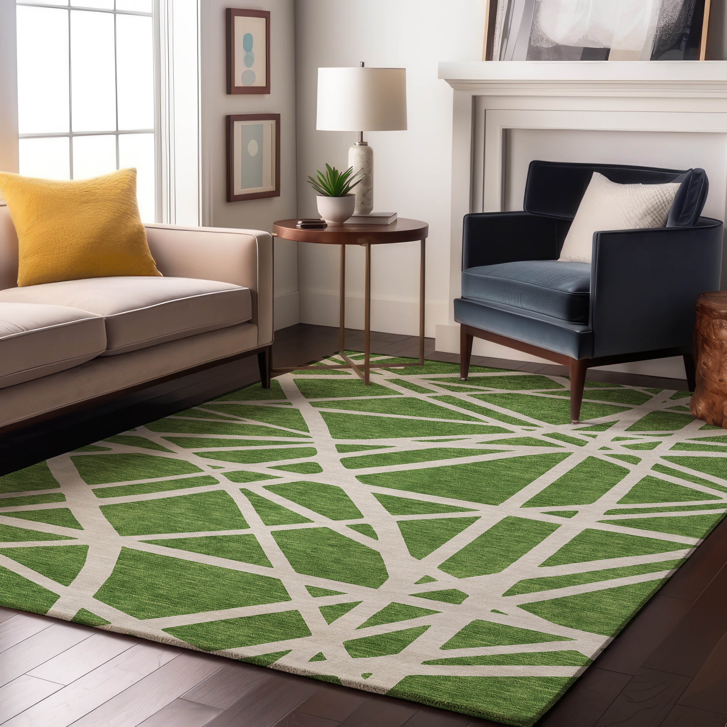 Bern Machine Washable Transitional Green Rug 2'6" x 3'10" #shape_Rectangle