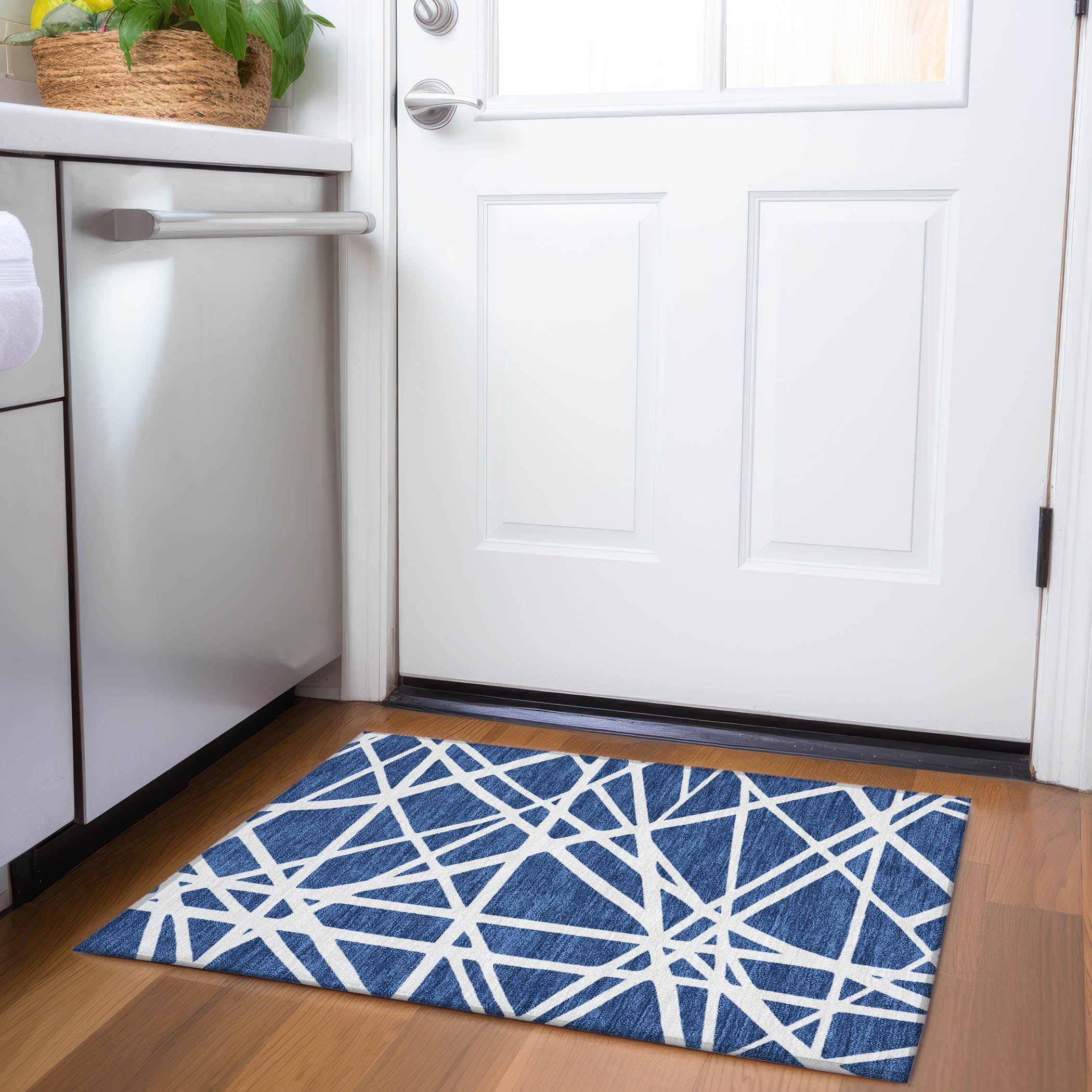 Bern Machine Washable Transitional Navy Blue Rug 1'8" x 2'6" #shape_Rectangle