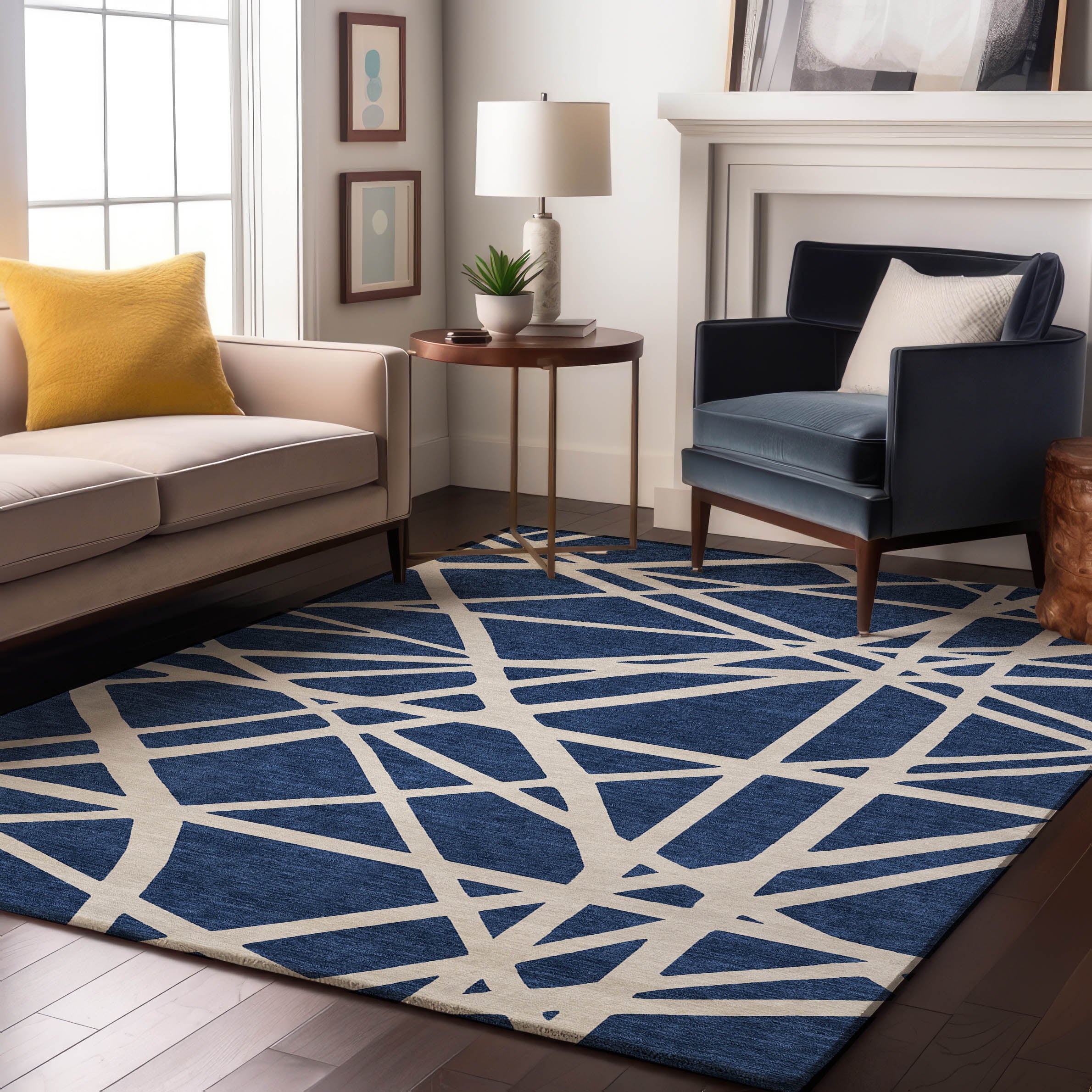 Bern Machine Washable Transitional Navy Blue Rug 2'6" x 3'10" #shape_Rectangle