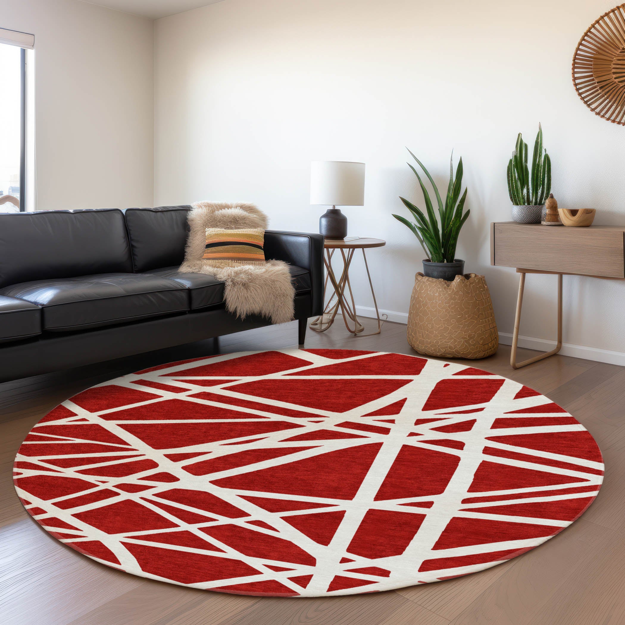 Bern Machine Washable Transitional Red Rug 8' x 8' #shape_Round