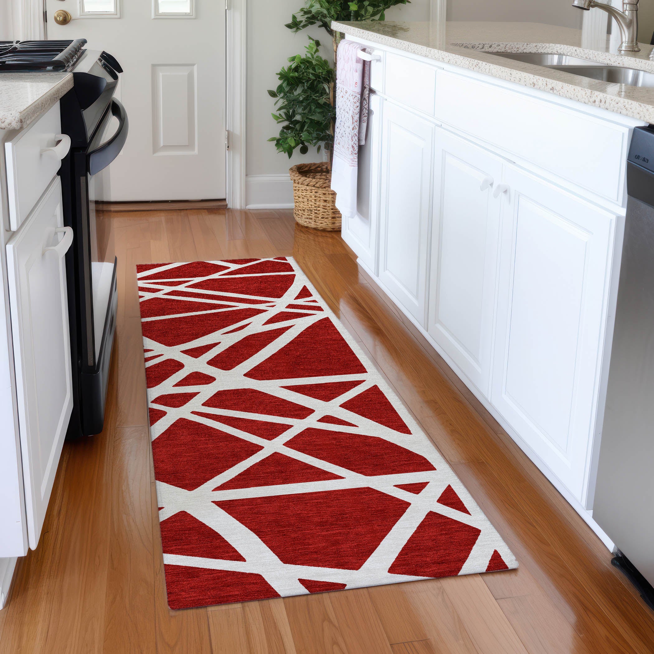 Bern Machine Washable Transitional Red Rug 2'3" x 7'6" #shape_Runner
